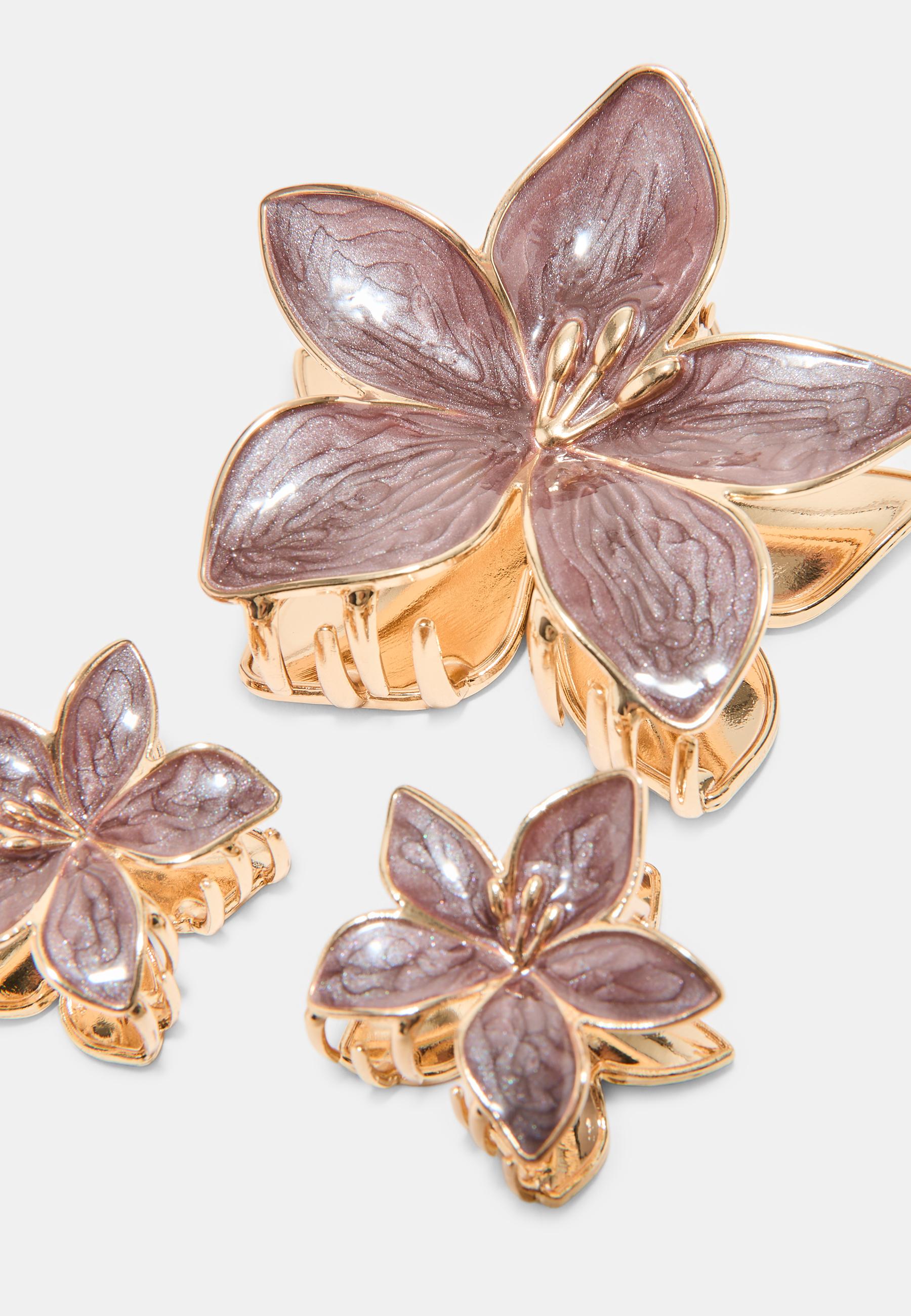 Set of 3 flower clips — Brown