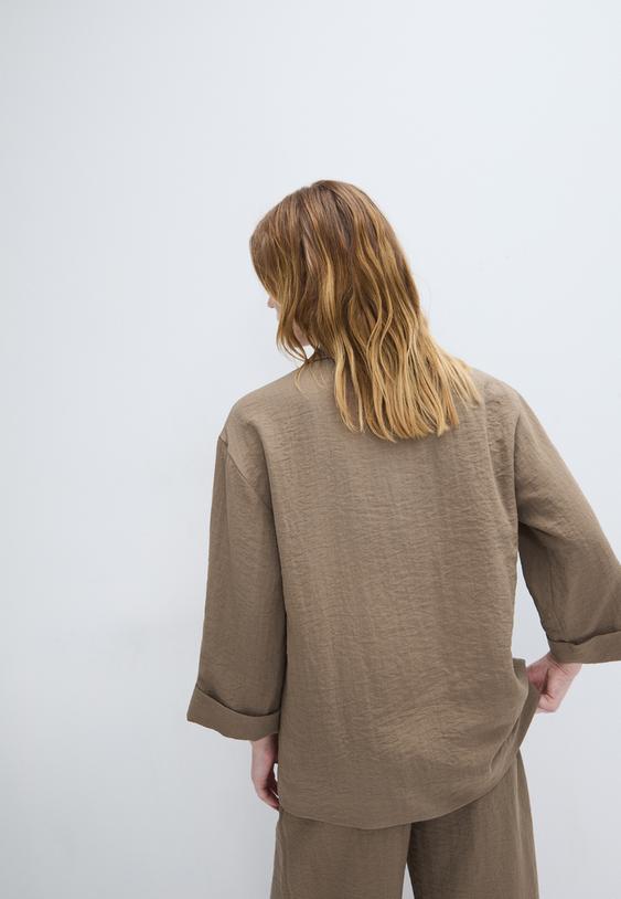 Stradivarius Blazer Fluide Double Boutonnage Marron L