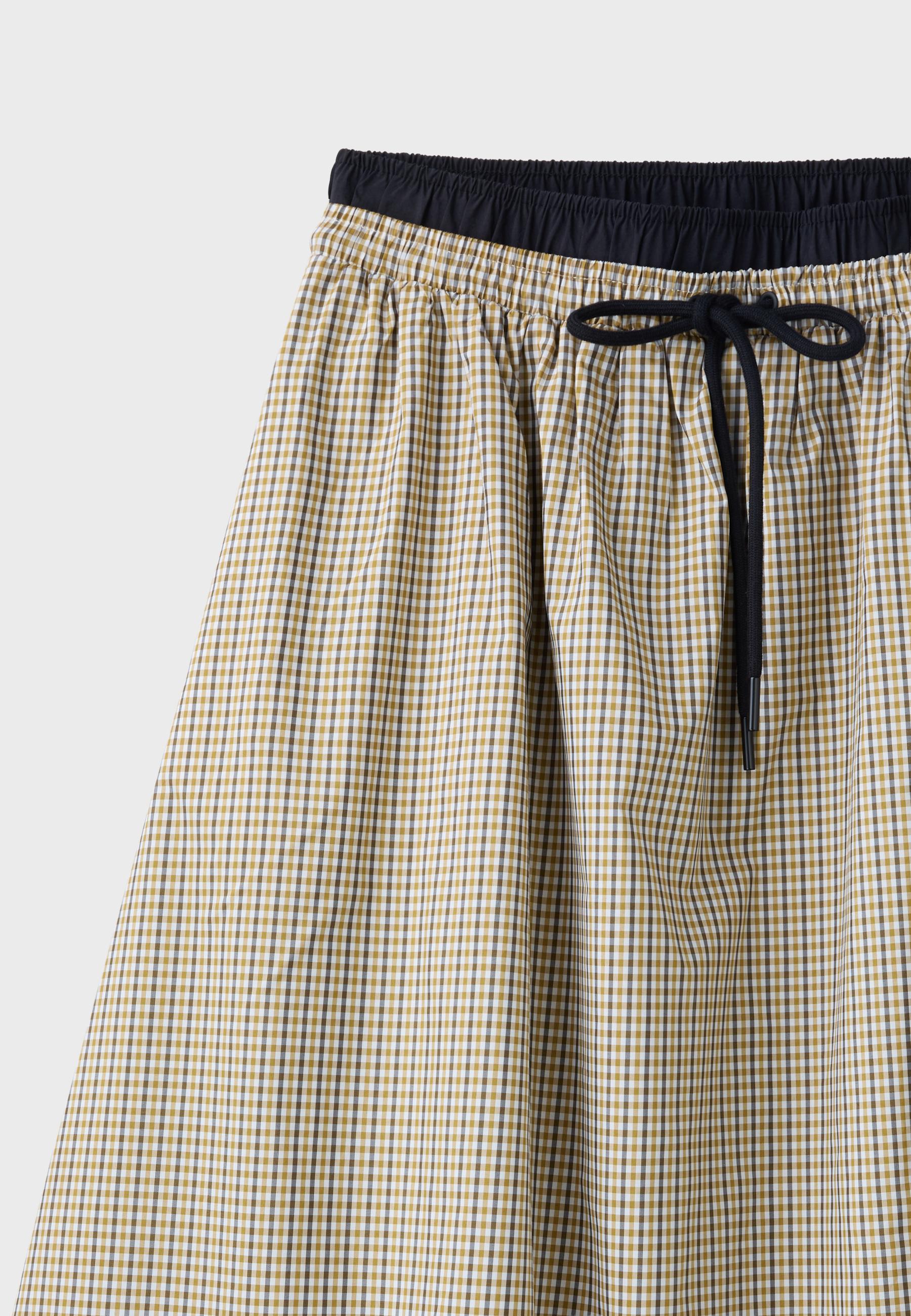 Check print balloon maxi skirt — Beige