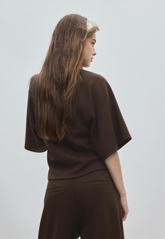 Stradivarius Soft-Touch Short Sleeve T-Shirt Brown Xs