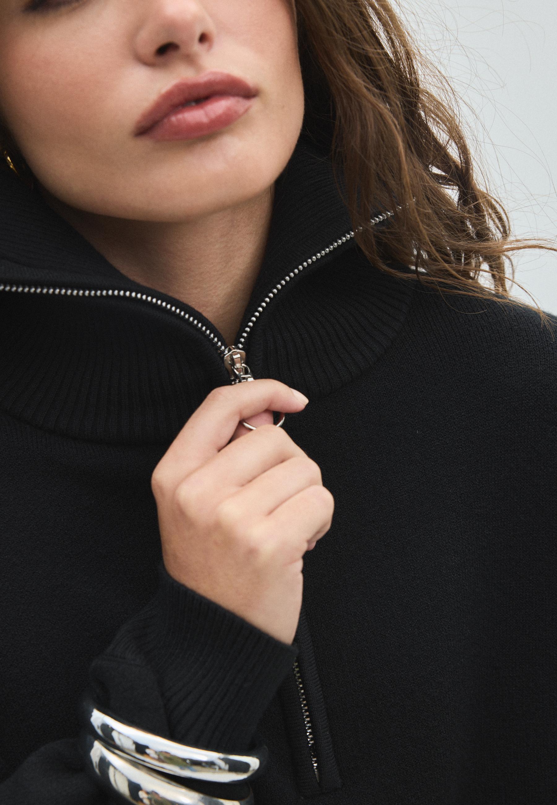 Knit jumper with zip — Black