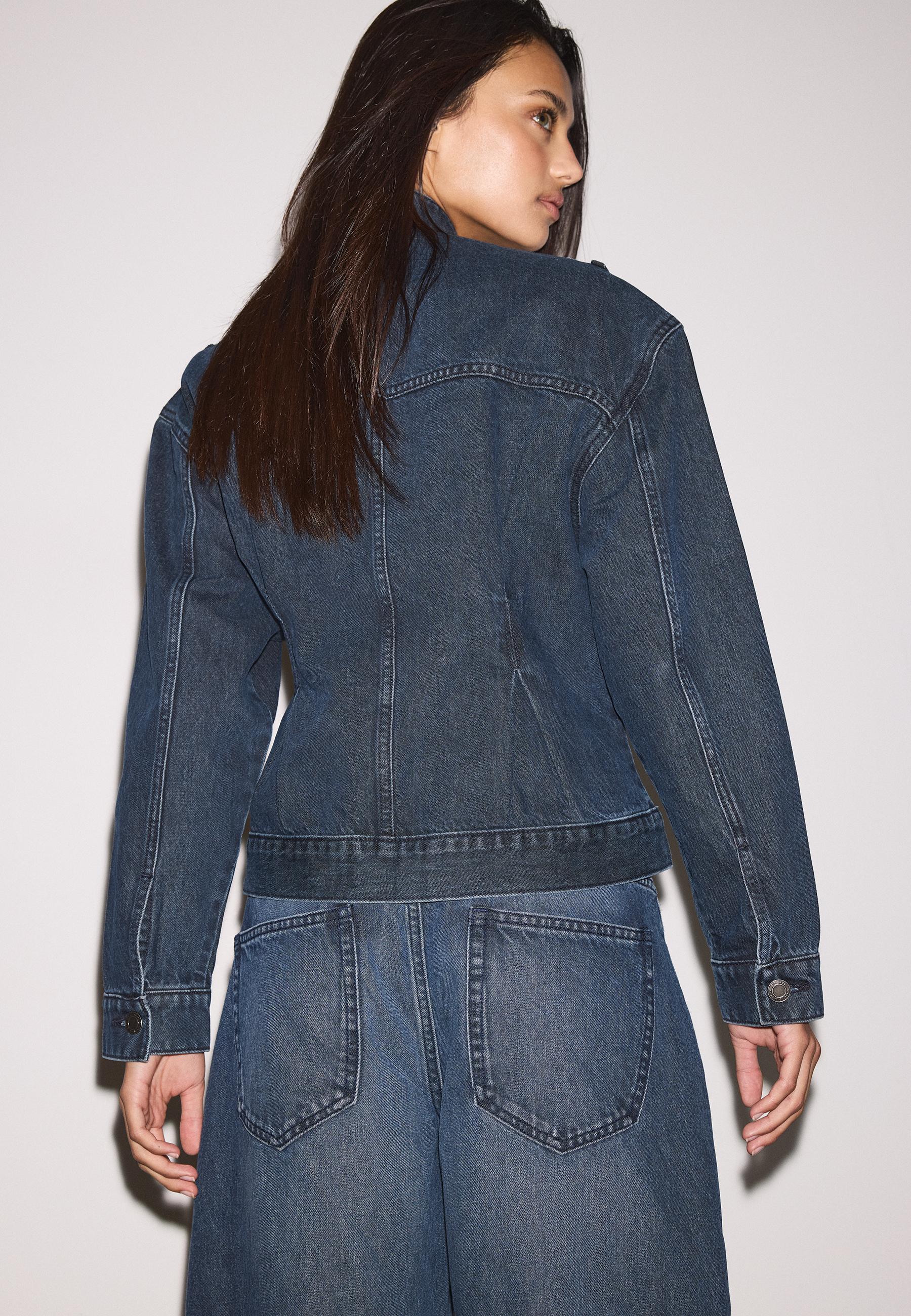 Cross-over denim jacket — BLACK DENIM WASHED EFFECT