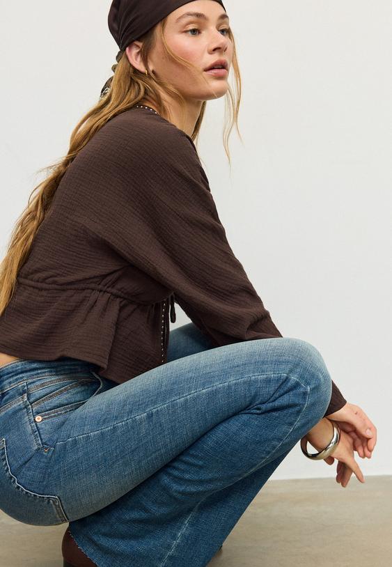 Stradivarius Open Studded Shirt Brown M