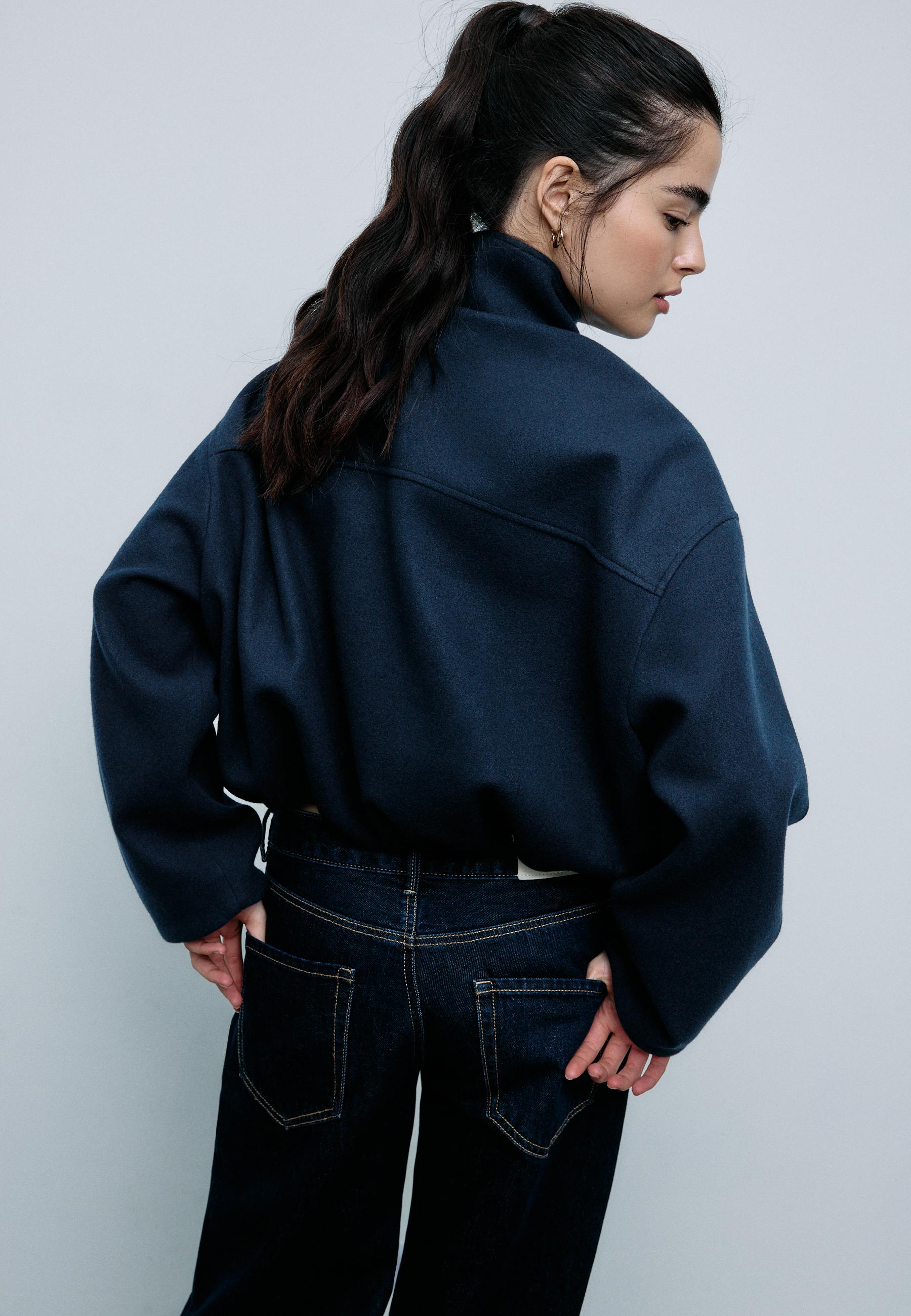 Soft-touch bomber jacket with pockets — Dark blue