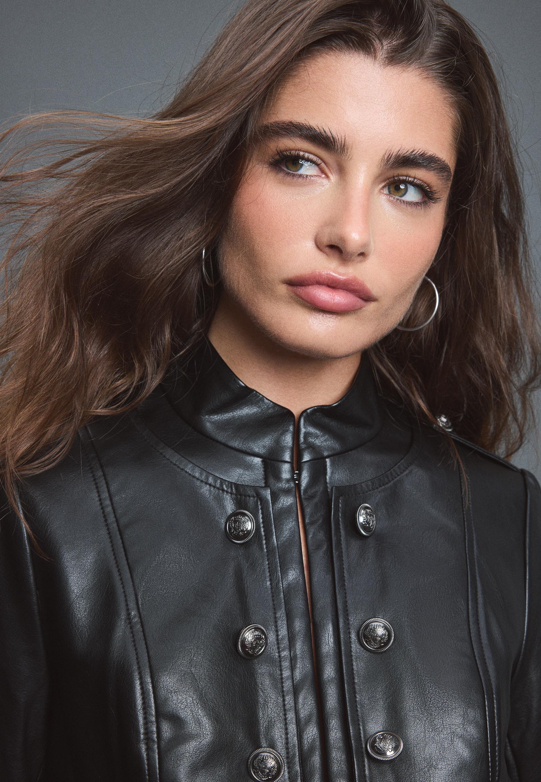 Leather effect blazer with engraved buttons — Black