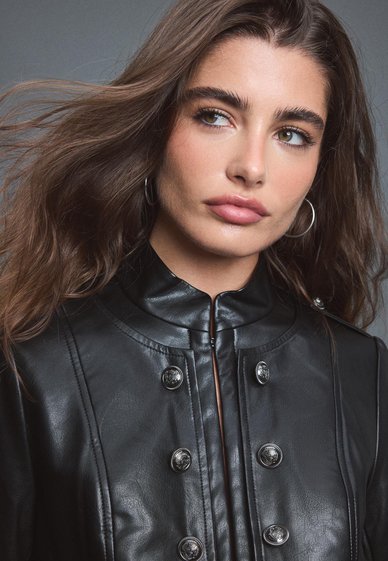 Leather effect blazer with engraved buttons — Black