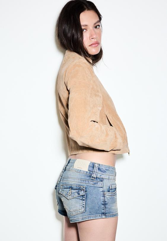 Stradivarius D76 Denim Micro Shorts Overdyed Blue Denim 4