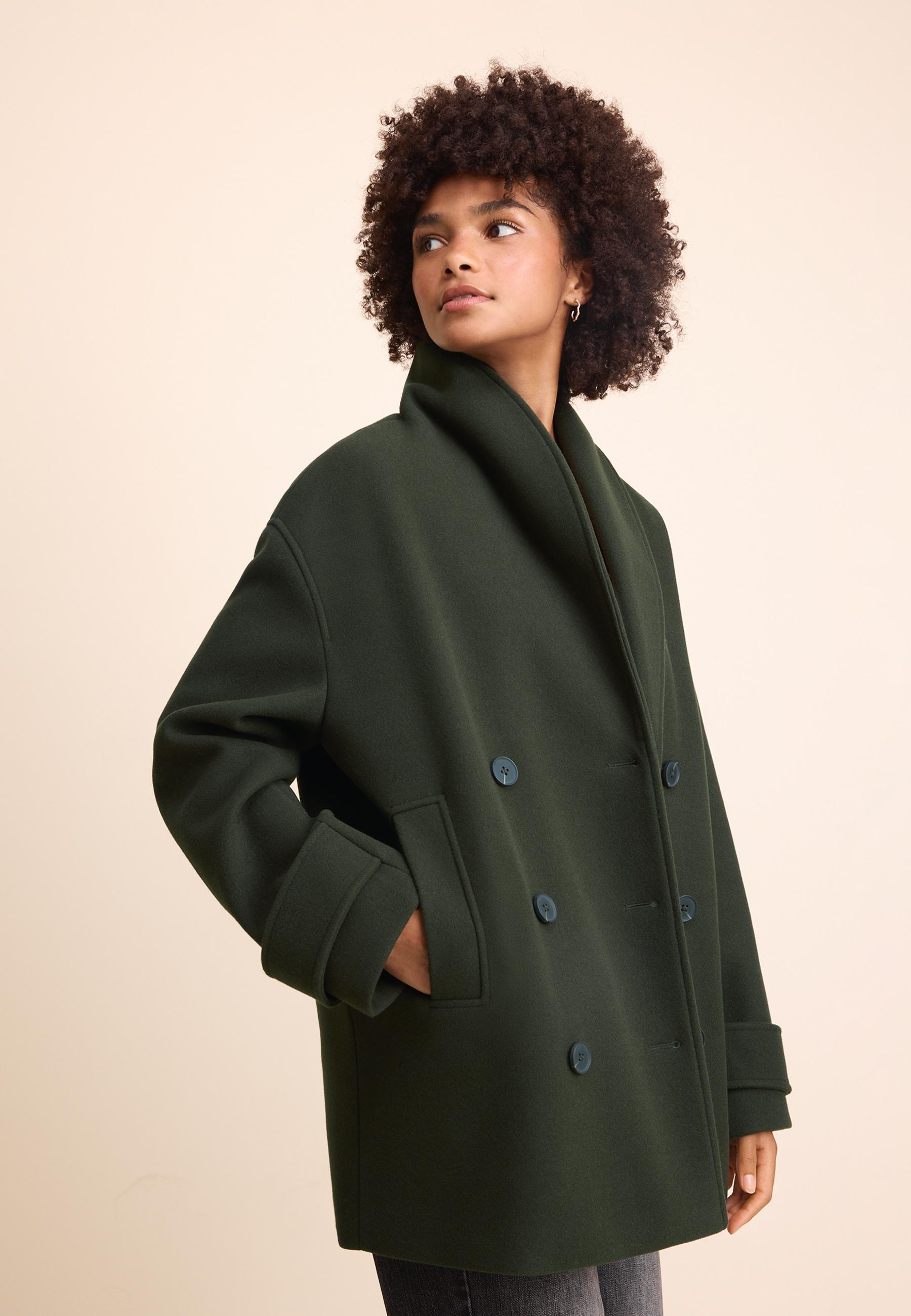 Shawl neck short coat — Khaki
