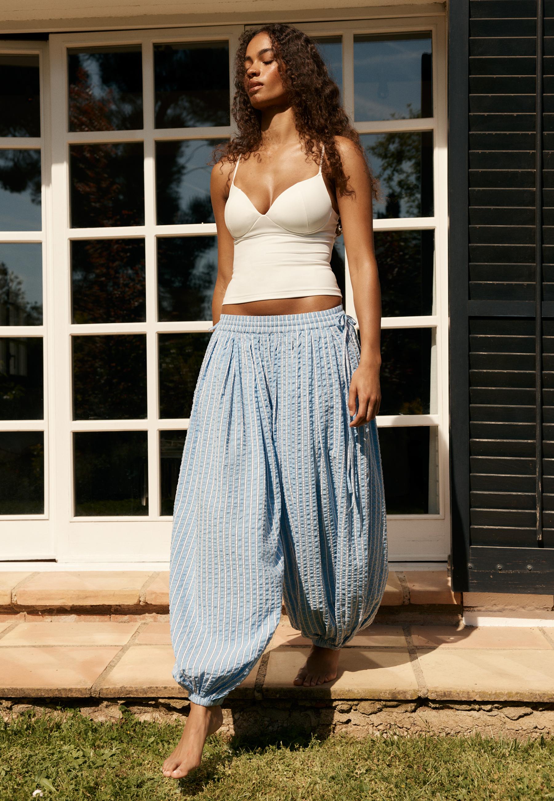 Striped balloon trousers — Royal blue