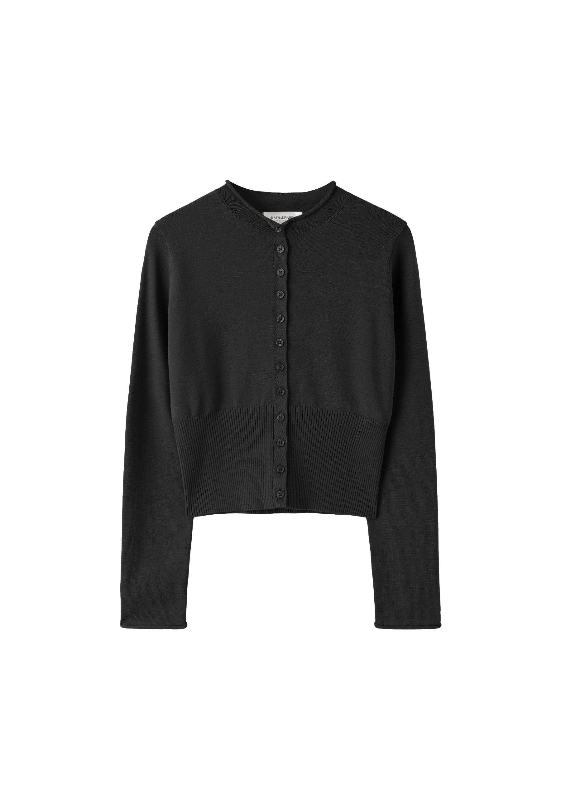 Fitted stand collar cardigan — Black