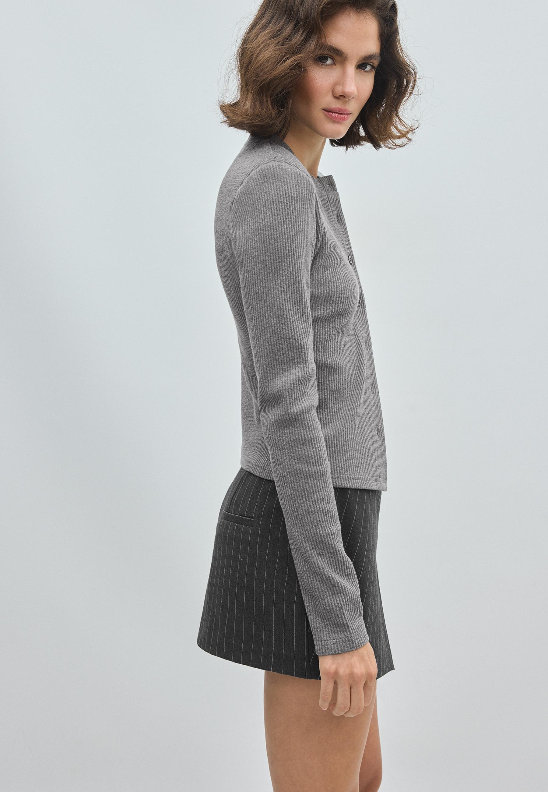Knit cardigan with shoulder pads — Dark grey