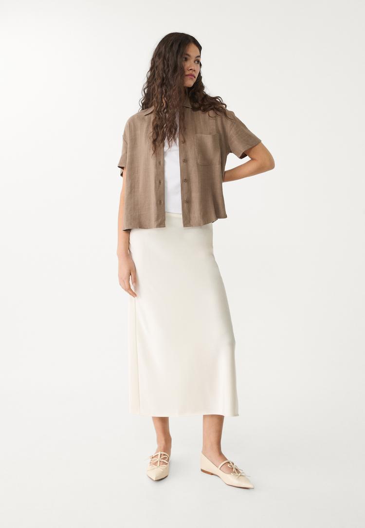 camicia a maniche corte in misto lino