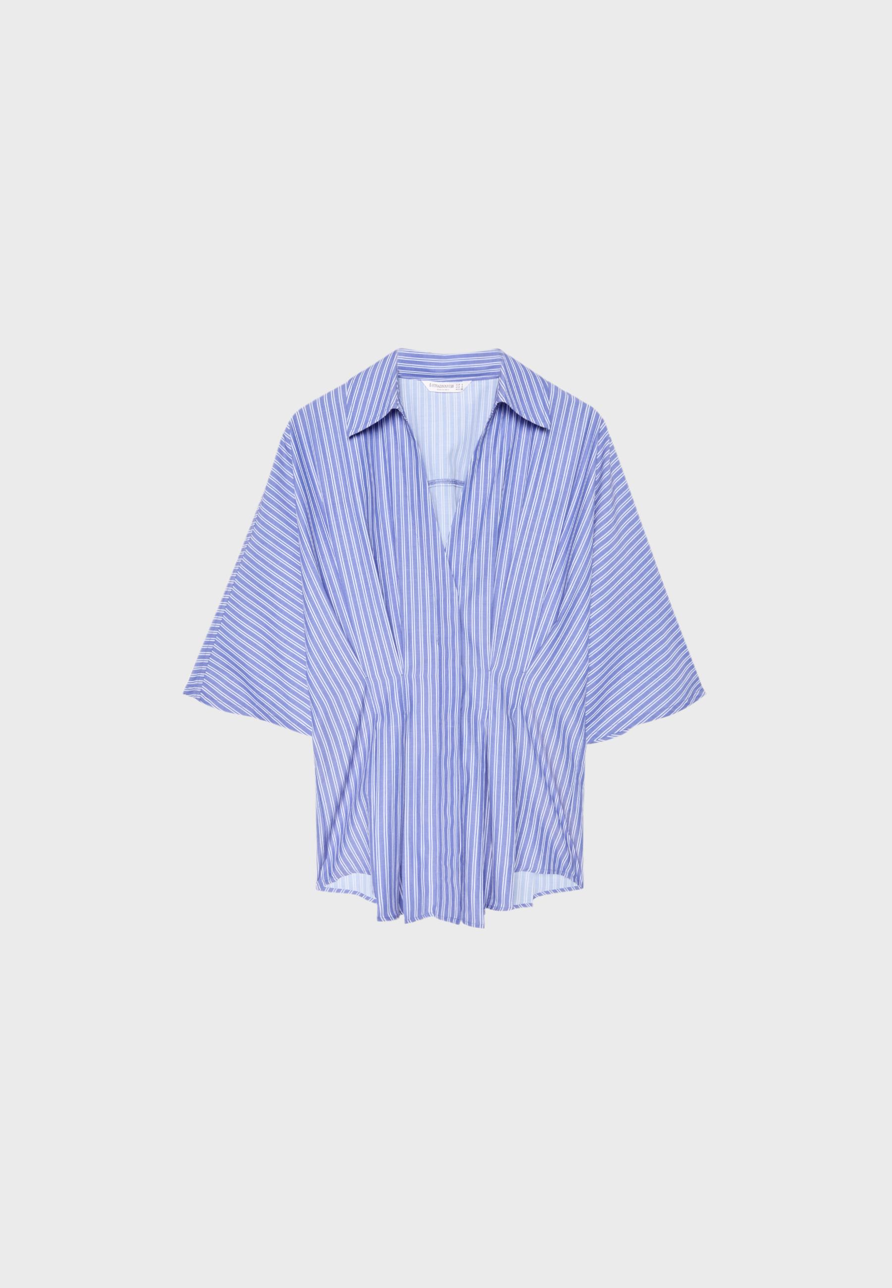 Fitted kimono sleeve pleated shirt — Blue
