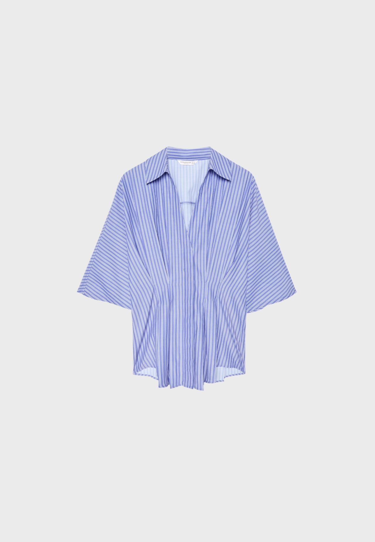 Fitted kimono sleeve shirt with pleats — Blue