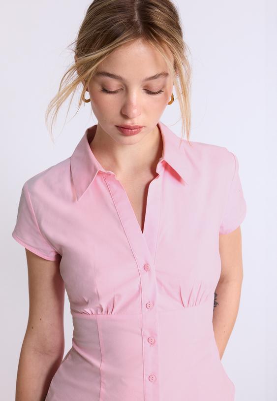 Stradivarius Short Sleeve Shirt With Underbust Seam Pastel Pink L
