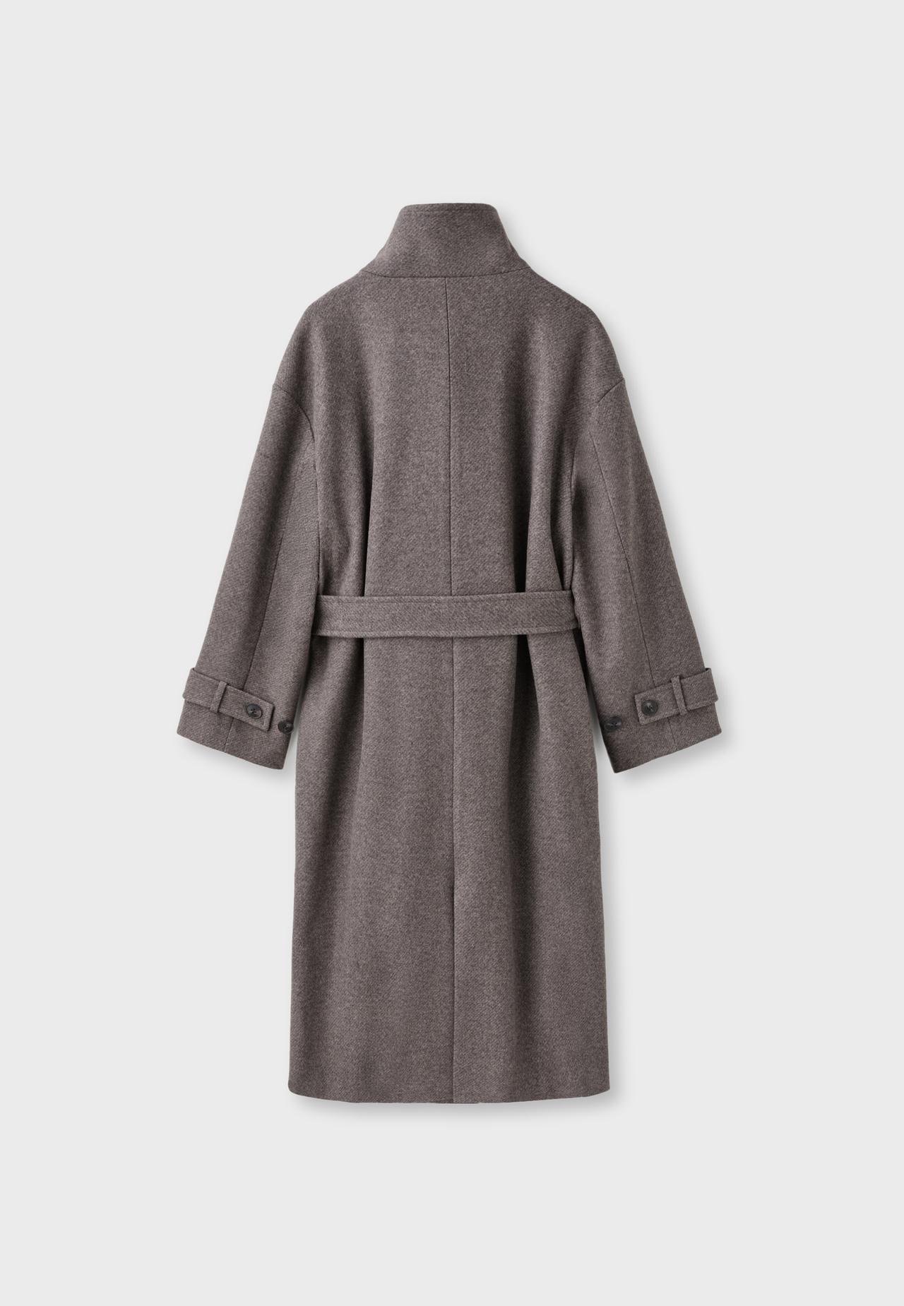 Soft-touch high neck long coat — Brown