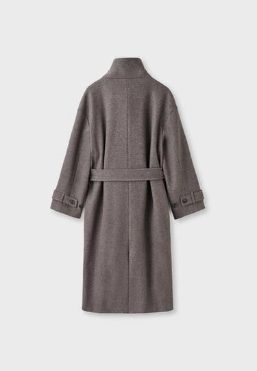 Soft-touch high neck long coat — Brown 9