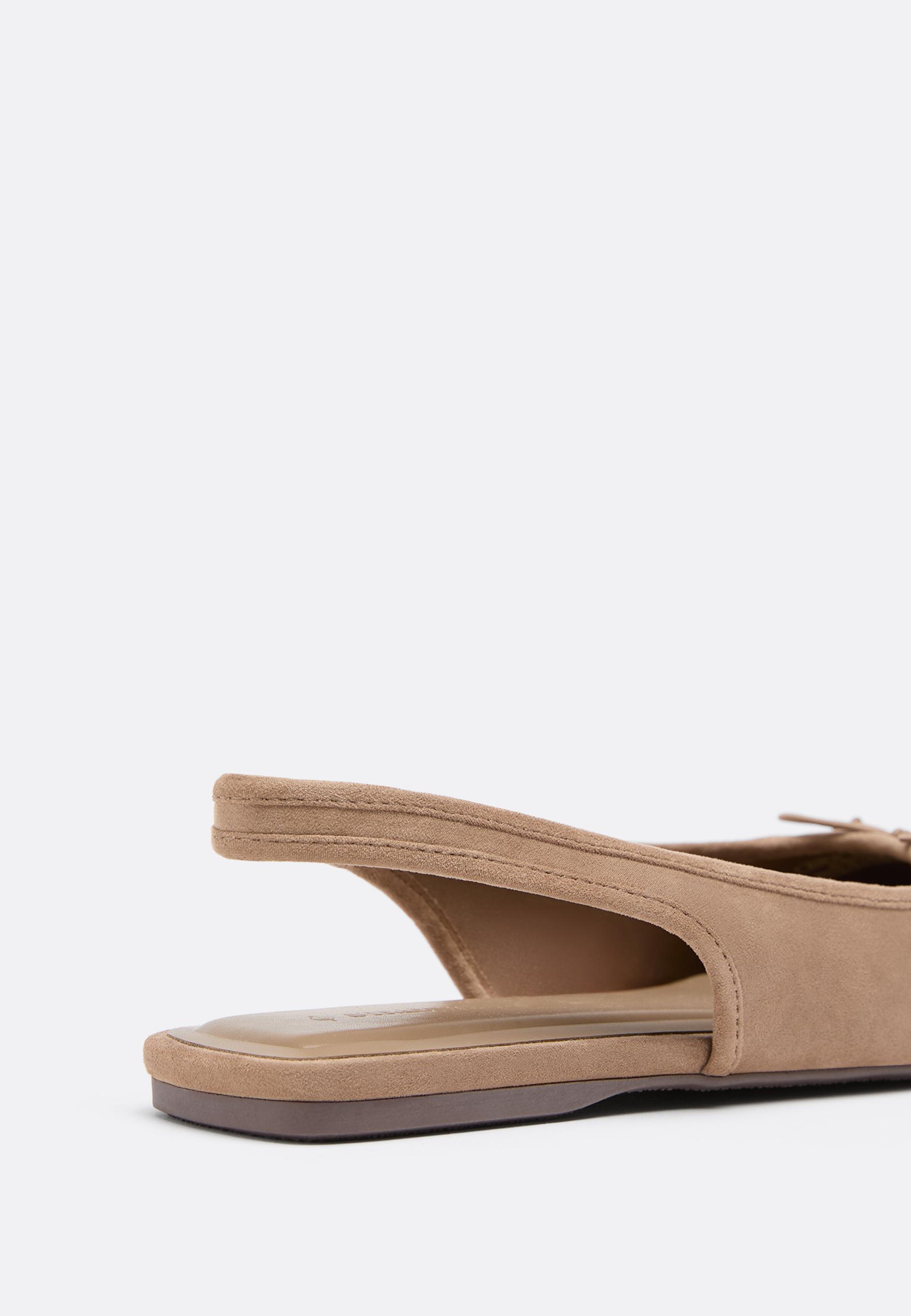 Faux suede slingback ballet flats — BEIGE