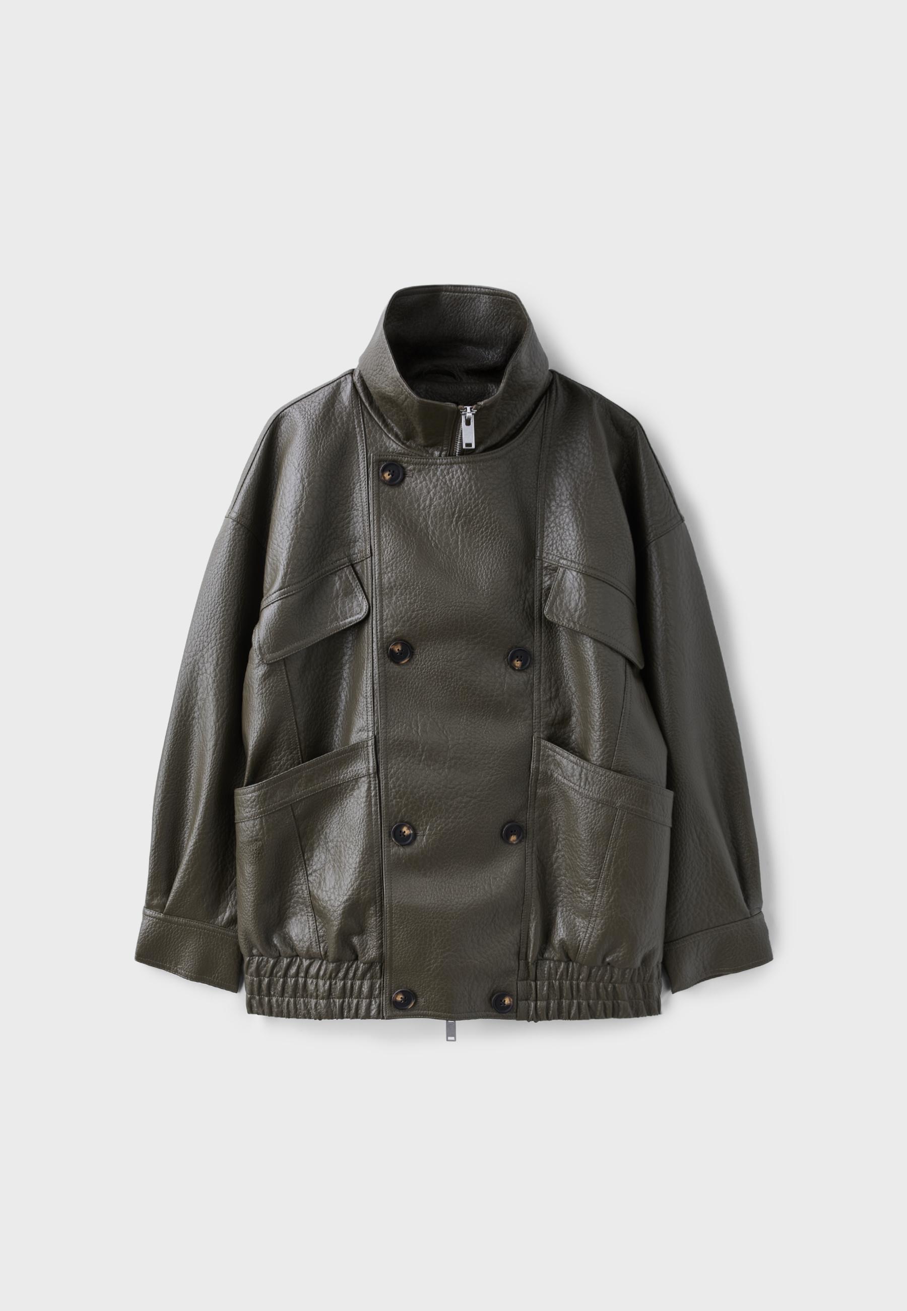 Oversized leather effect button-up jacket — Khaki