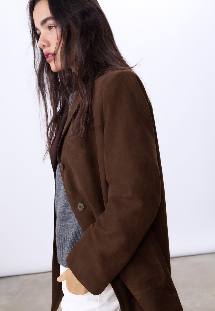 regular fit faux suede blazer