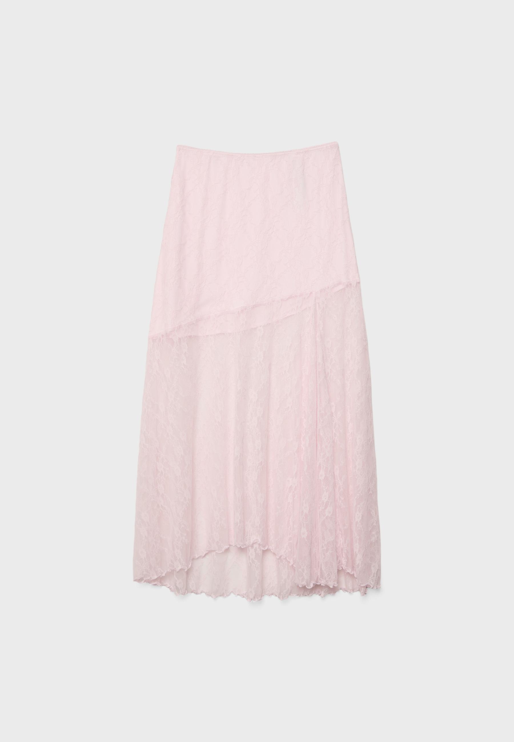 Long lace skirt — Pastel pink
