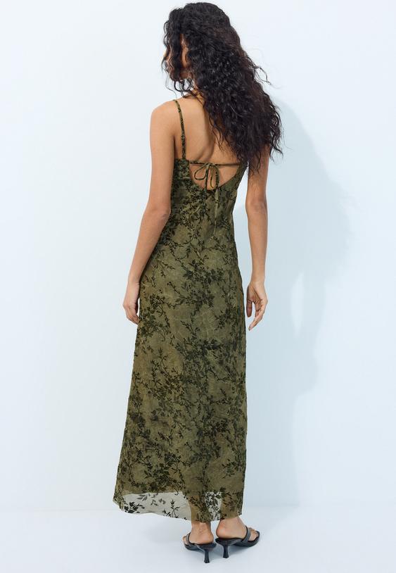 vestito midi floccato con spalline