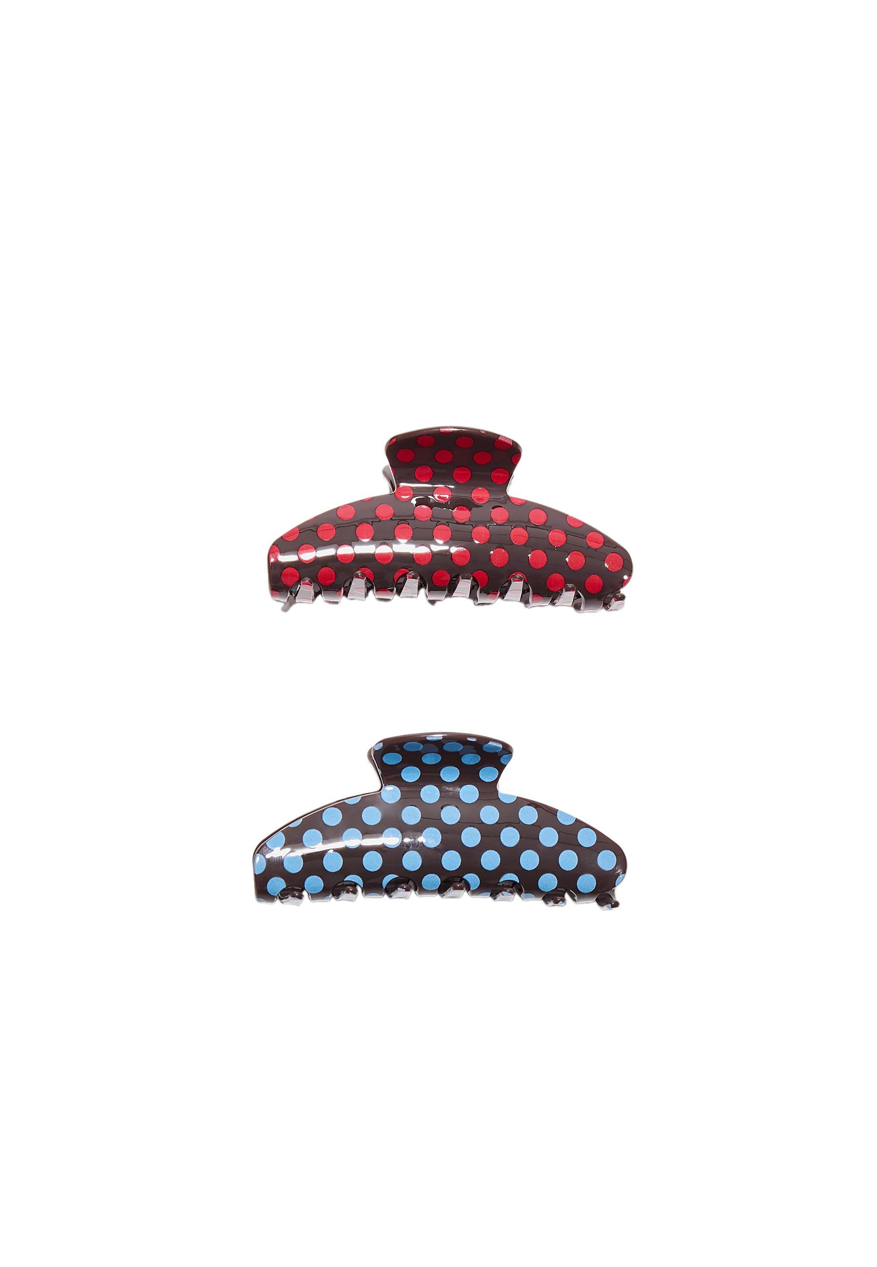 Set of 2 polka dot fur clips — Brown