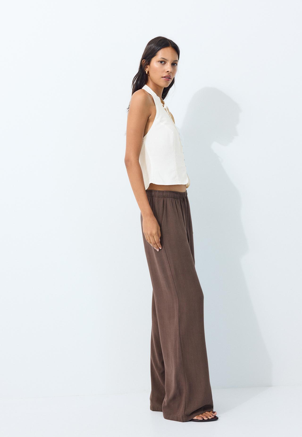 Straight-leg linen-effect trousers — Brown