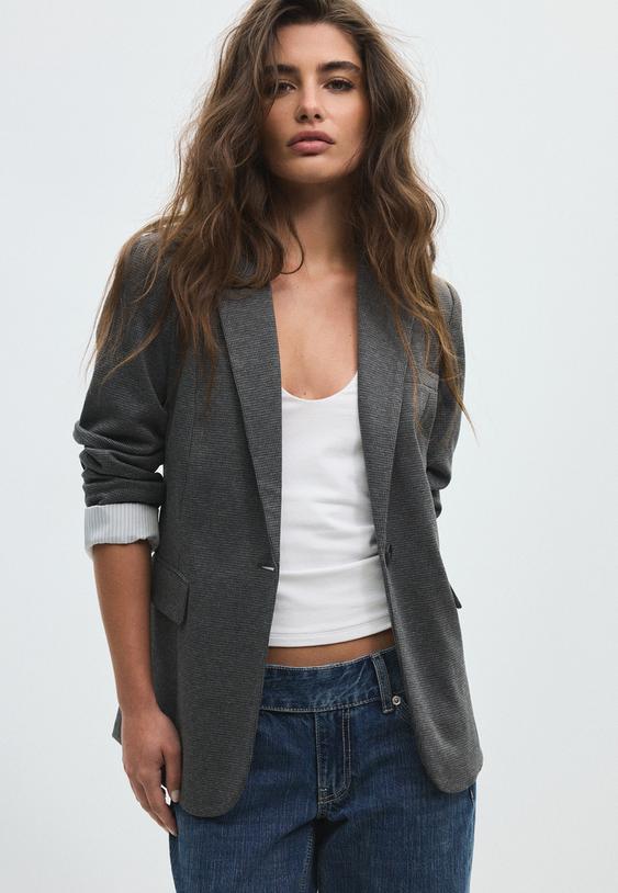Kazayağı desenli regular blazer ceket