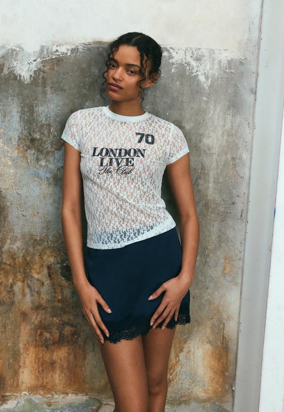 Stradivarius Satin Mini Skirt With Lace Trim Dark Blue S