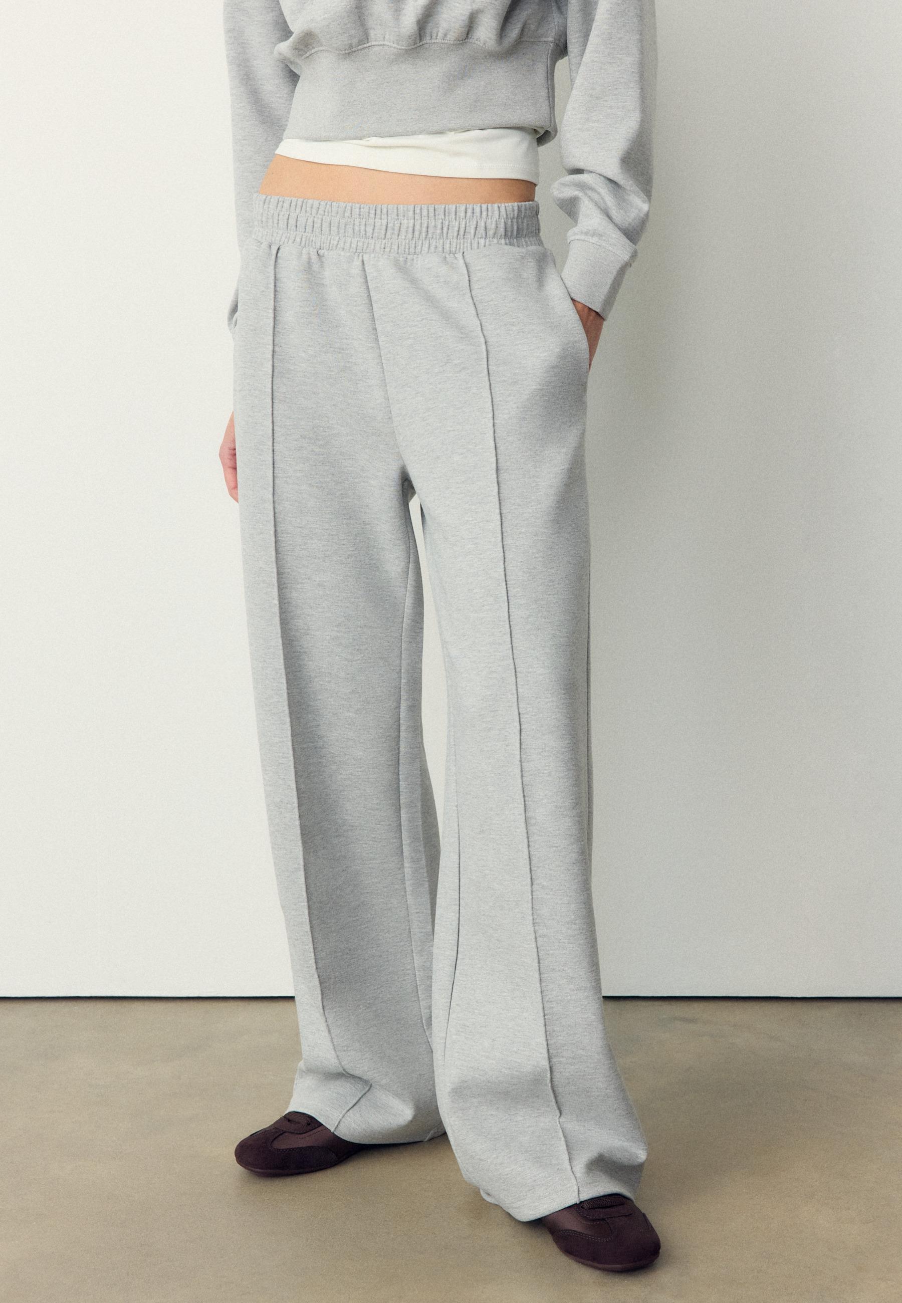 Soft-touch interlock jogger trousers — Grey melange