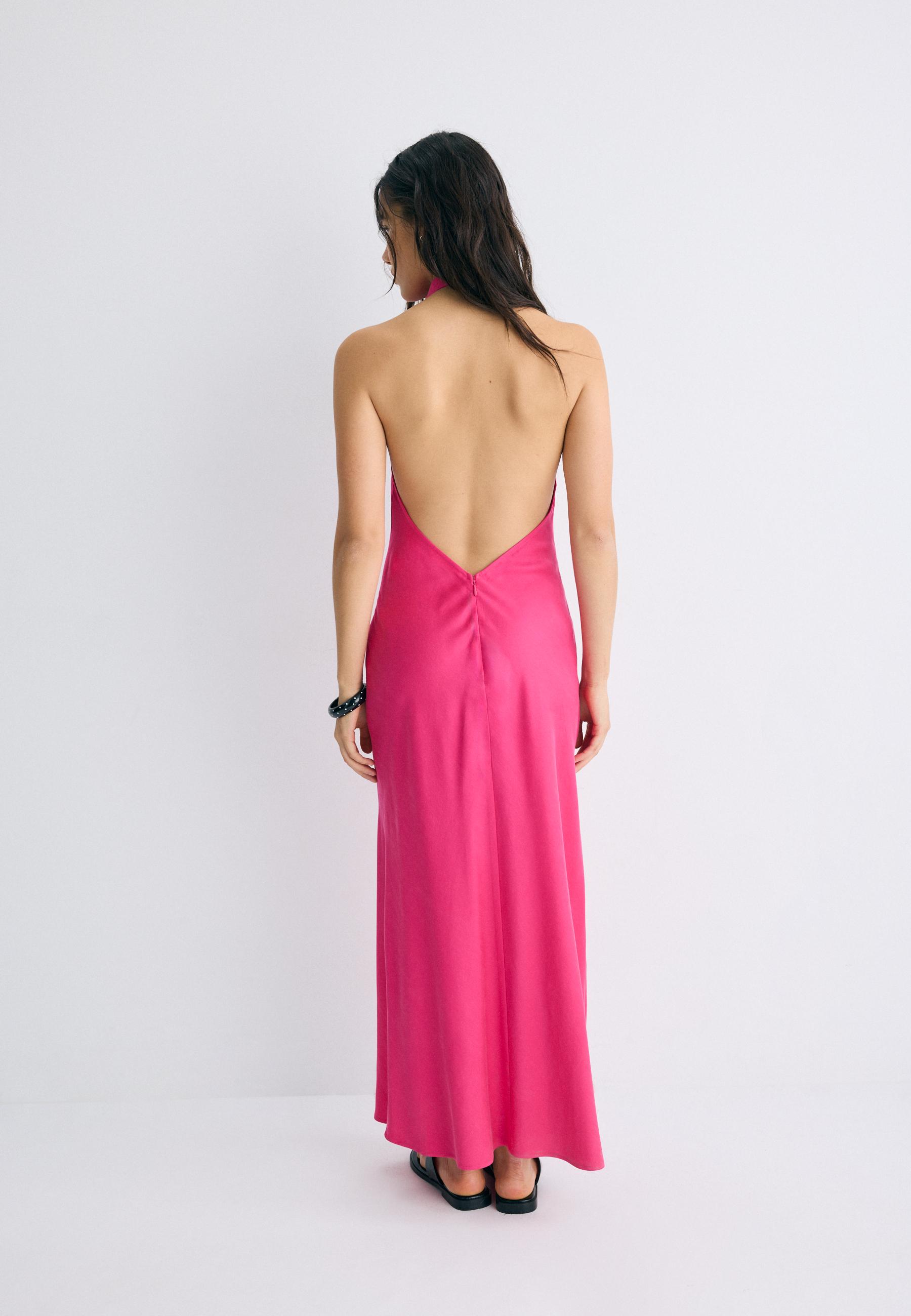 Backless halter midi dress — Fuchsia