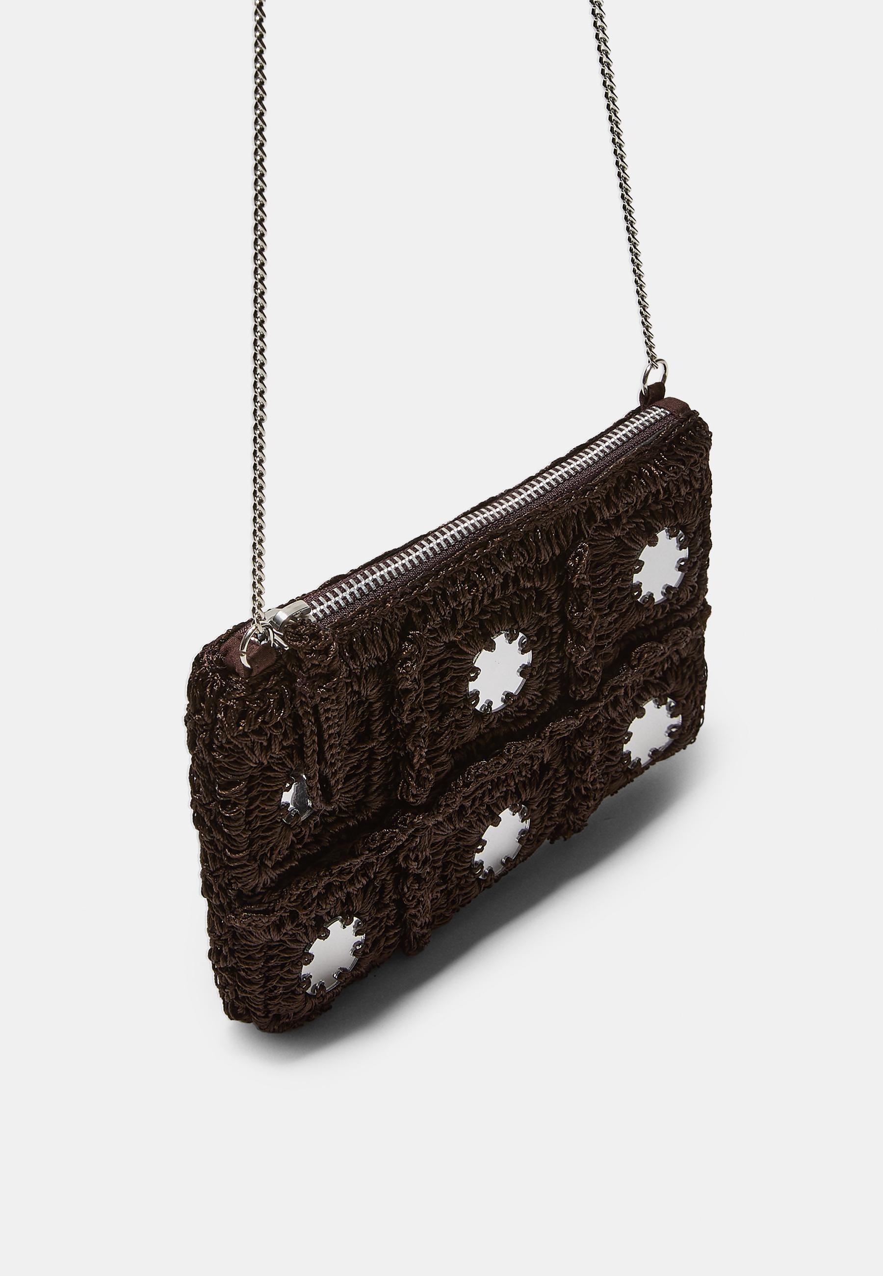 Mini mirror crochet crossbody bag — Brown