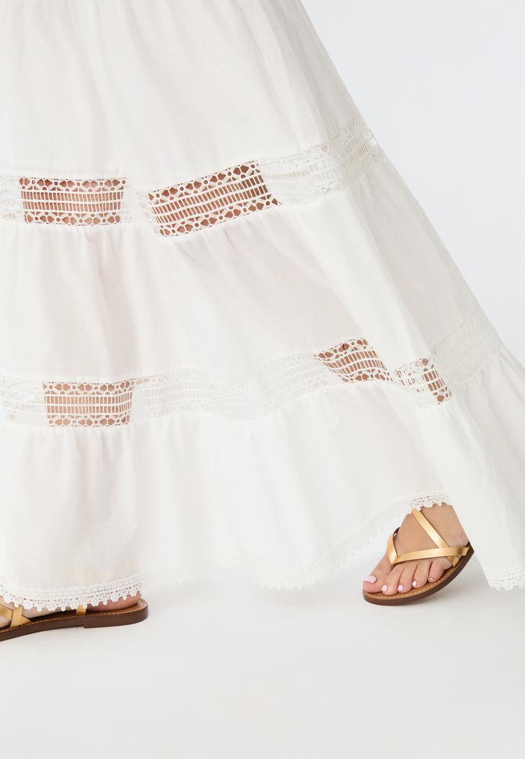 longue jupe a panneaux en dentelle