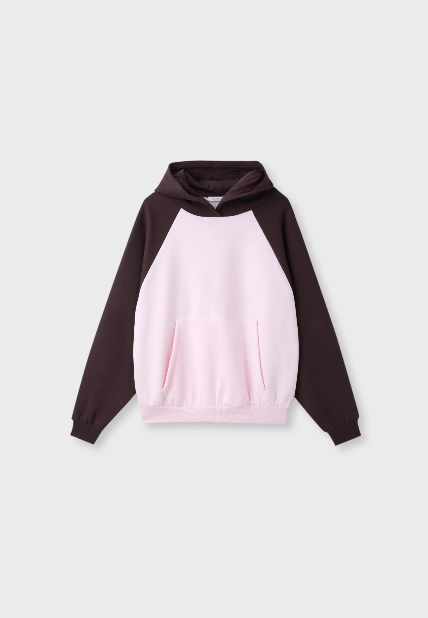 Contrast raglan sleeve hoodie — Pastel pink