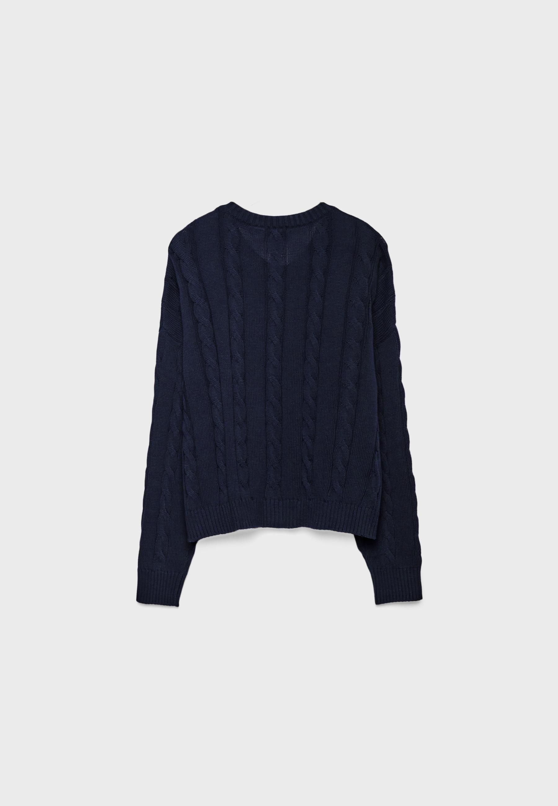 Button-up cable knit cardigan — Navy blue