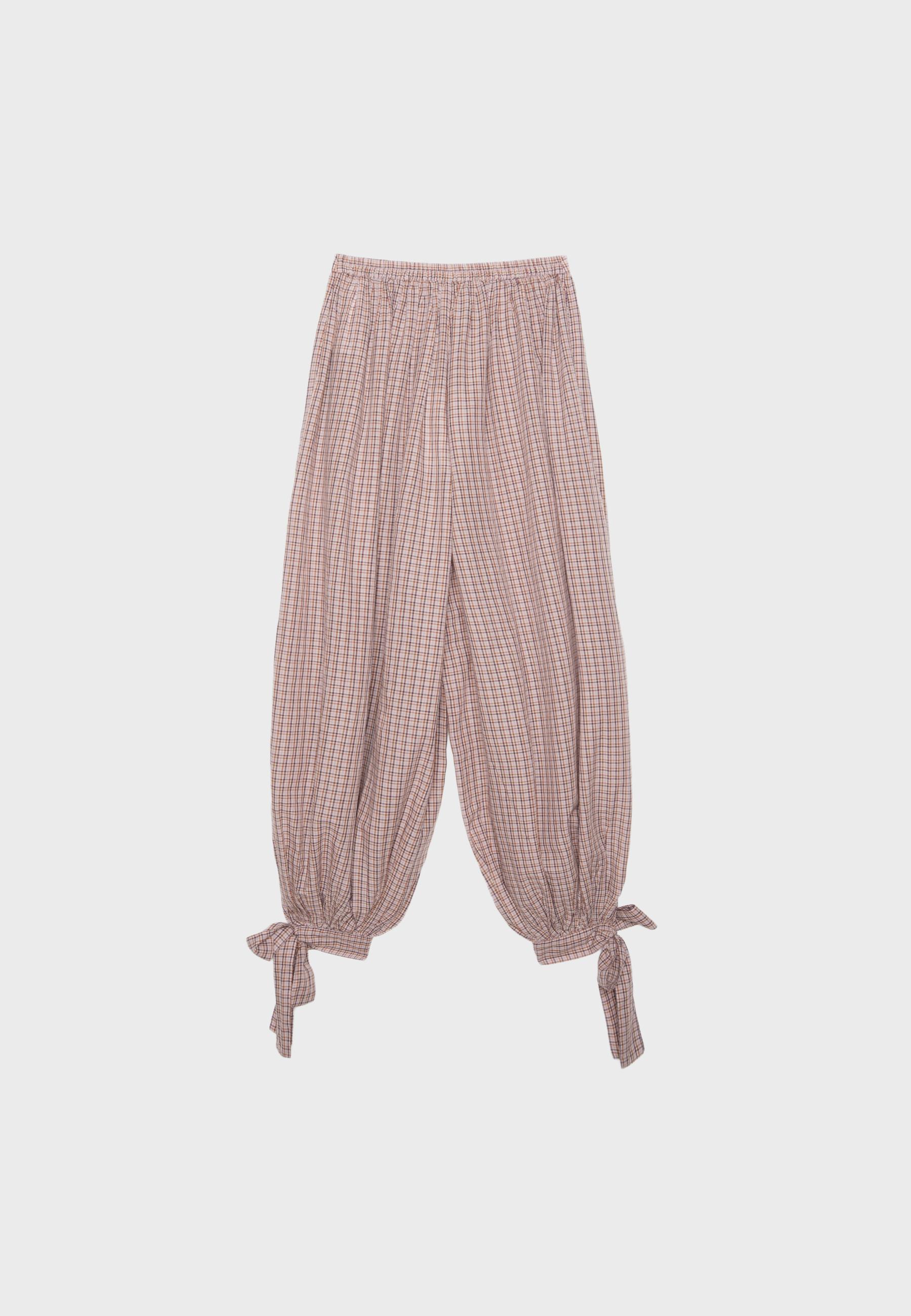 Volume check trousers — Pastel pink