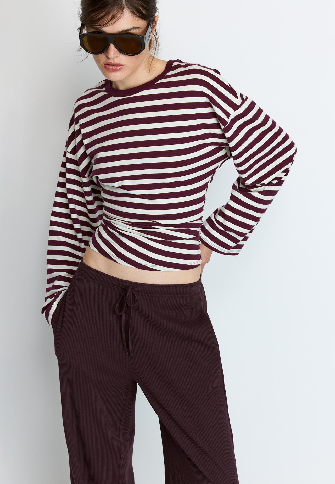 Soft-touch ribbed trousers — AUBERGINE