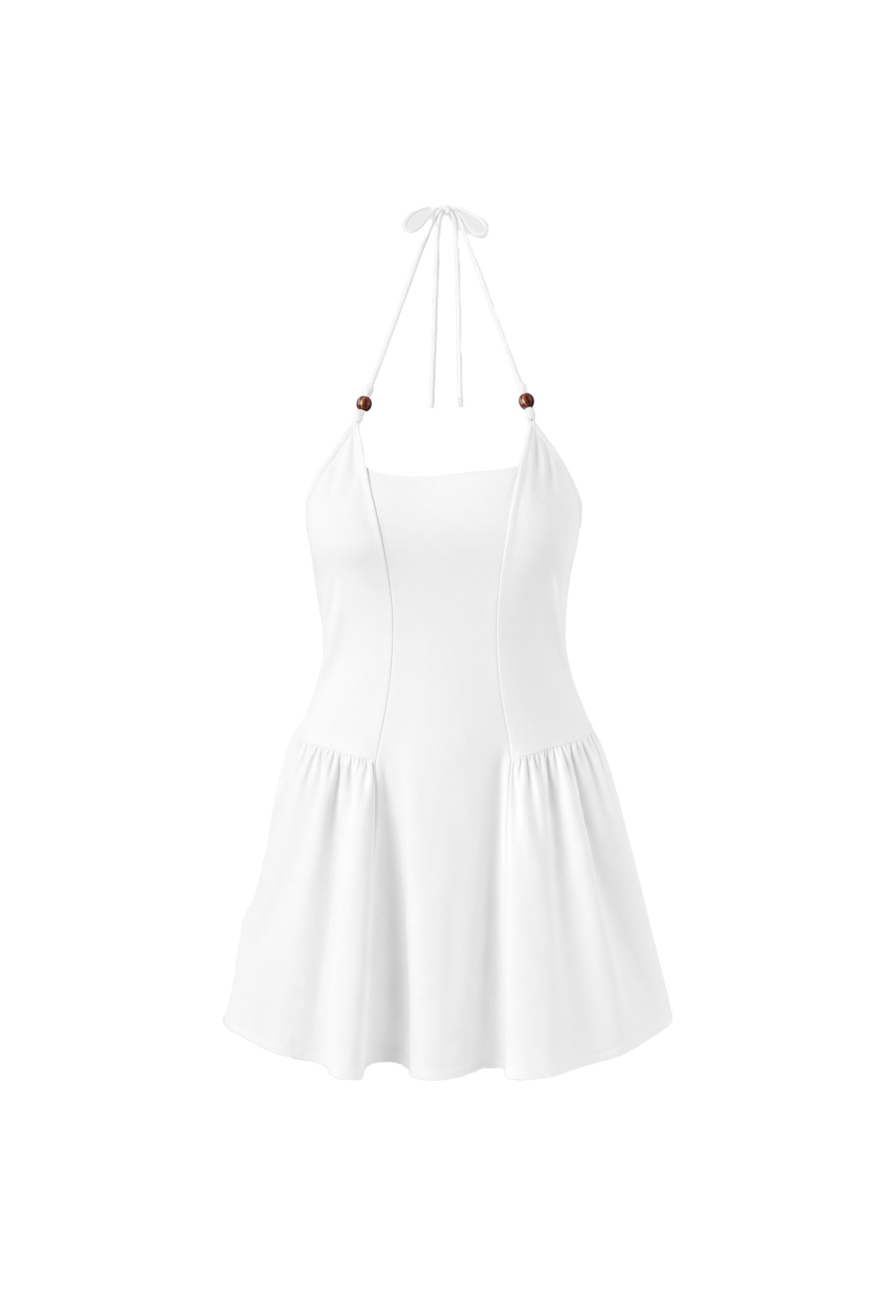 Beaded A-line dress — Ecru