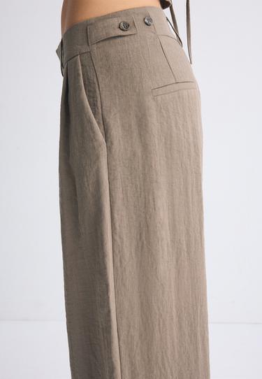 Adjustable rustic wide-leg button trousers — Brown 6