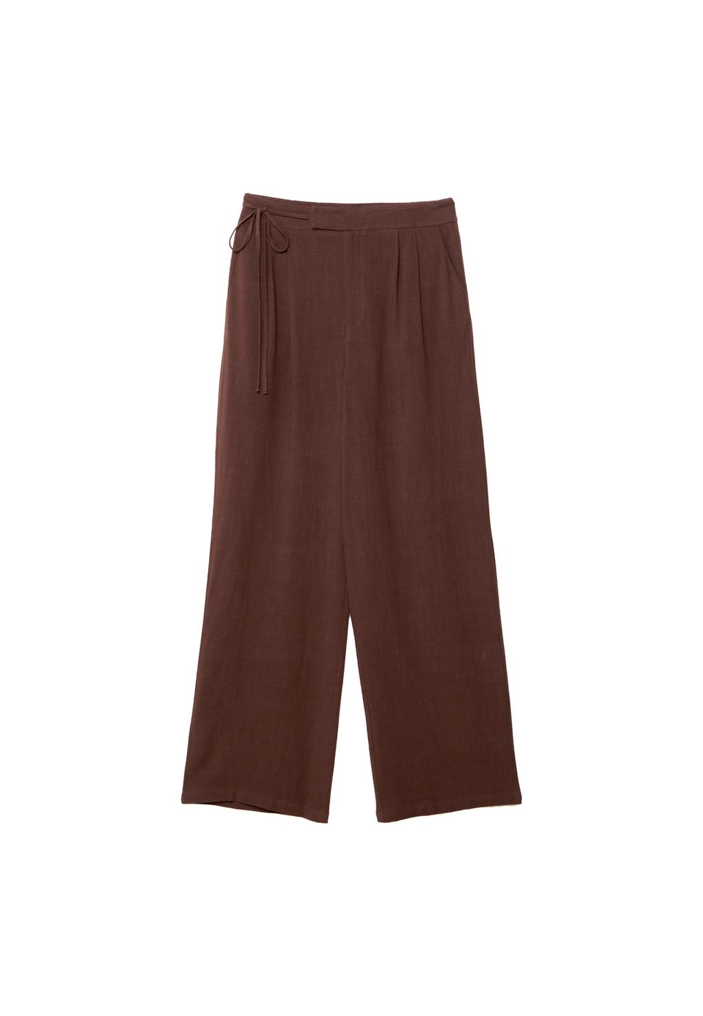 Flowing linen blend trousers with tie