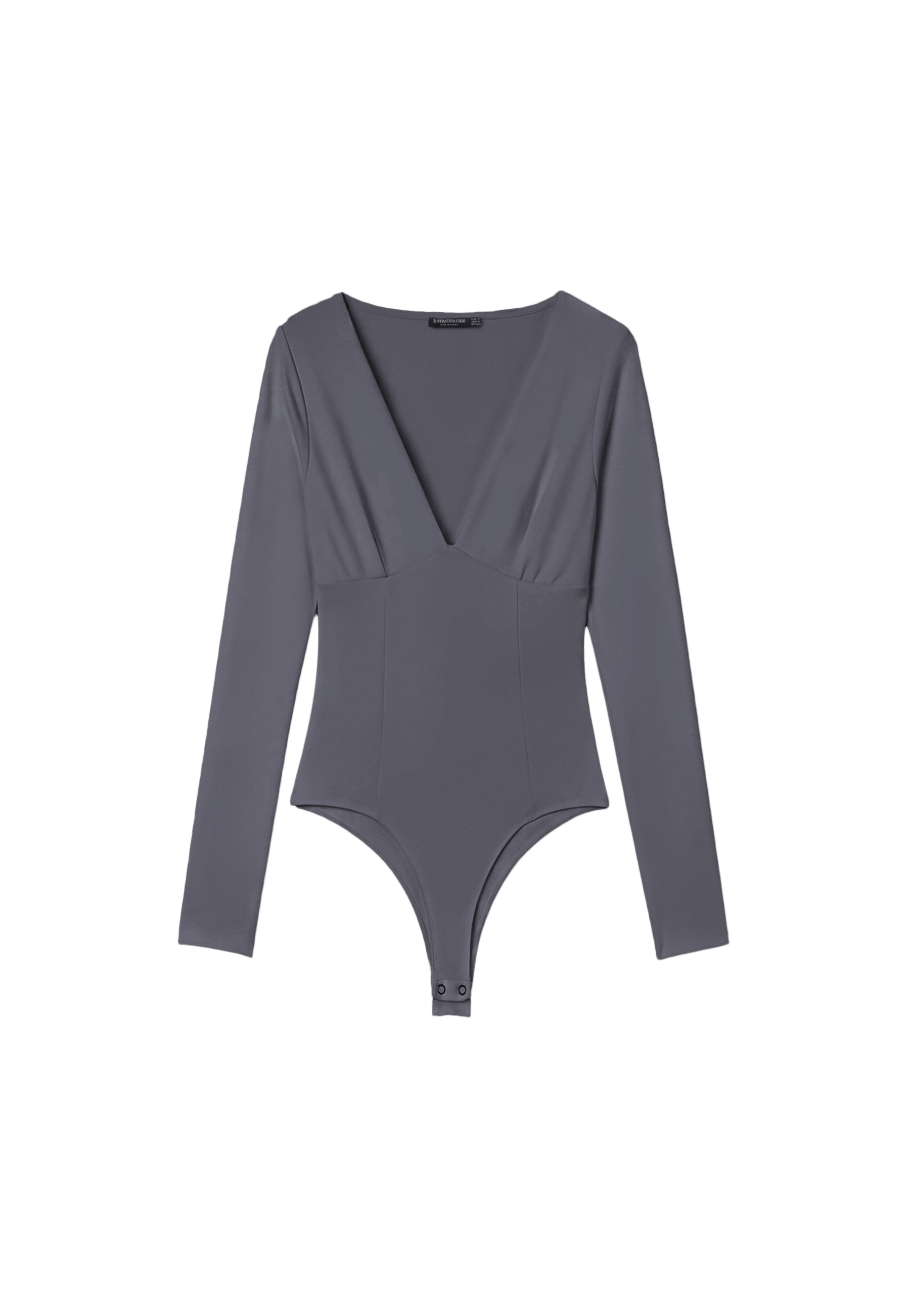 V-neck bodysuit with under-bust gathering — Dark grey