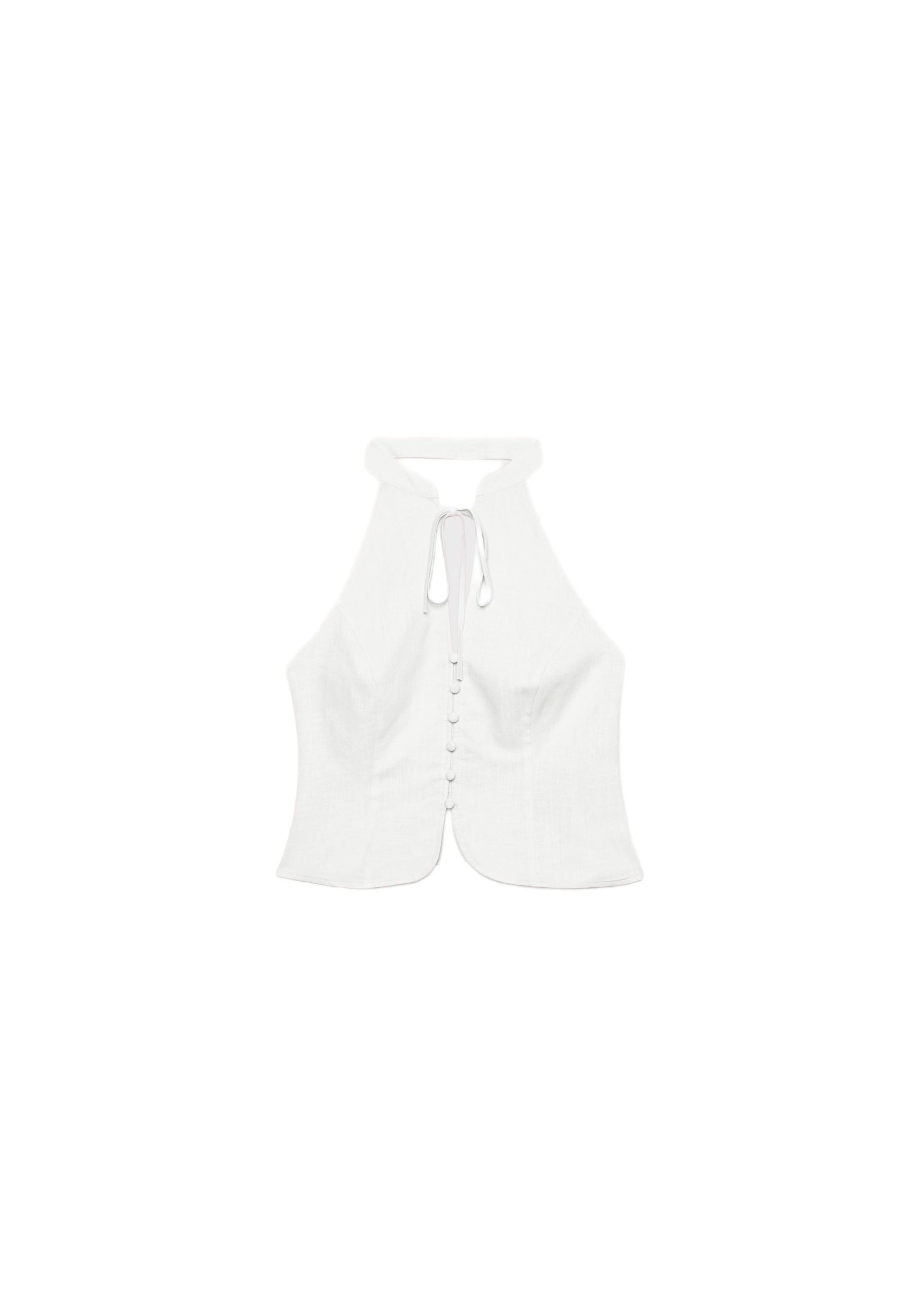 Buttoned halter top — White