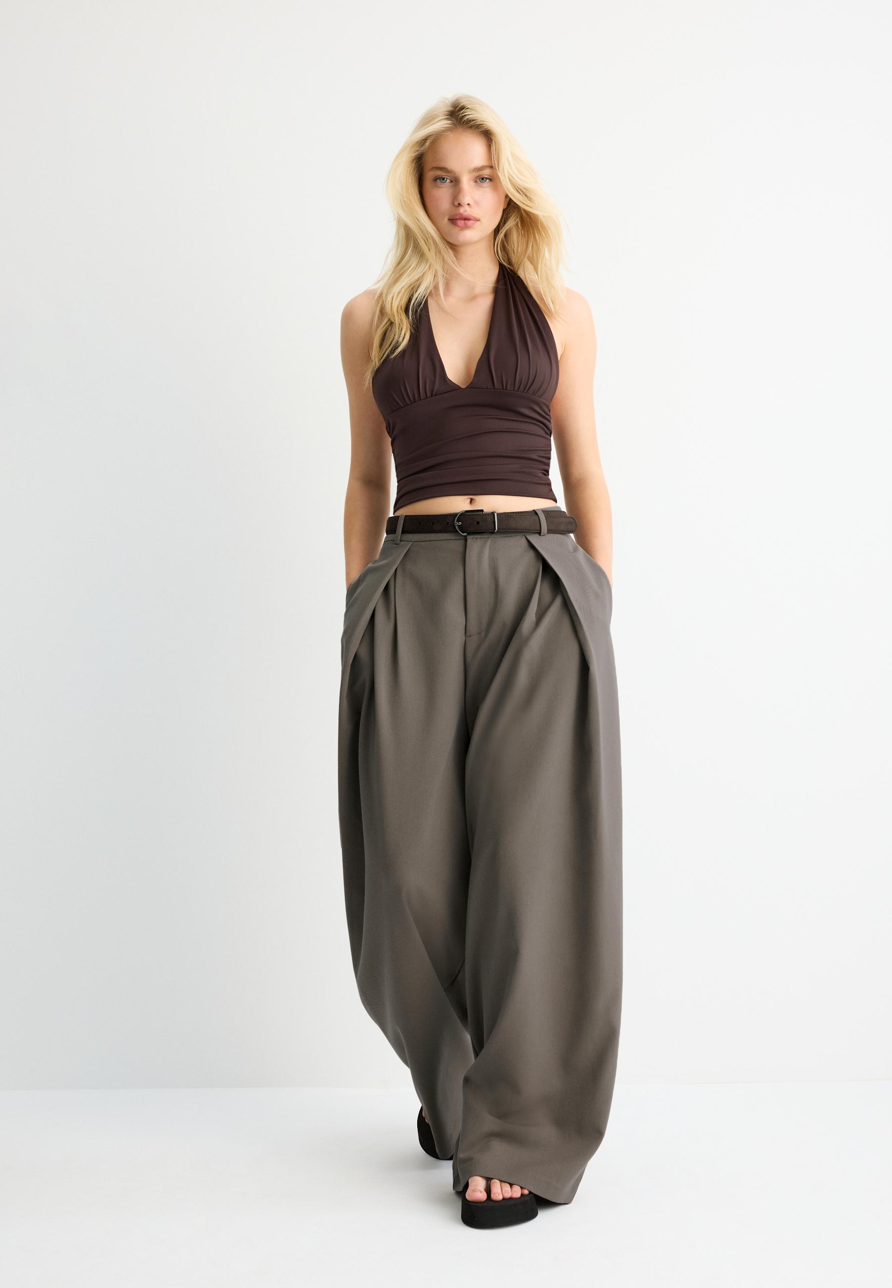 Maxi pensli kemerli pantolon