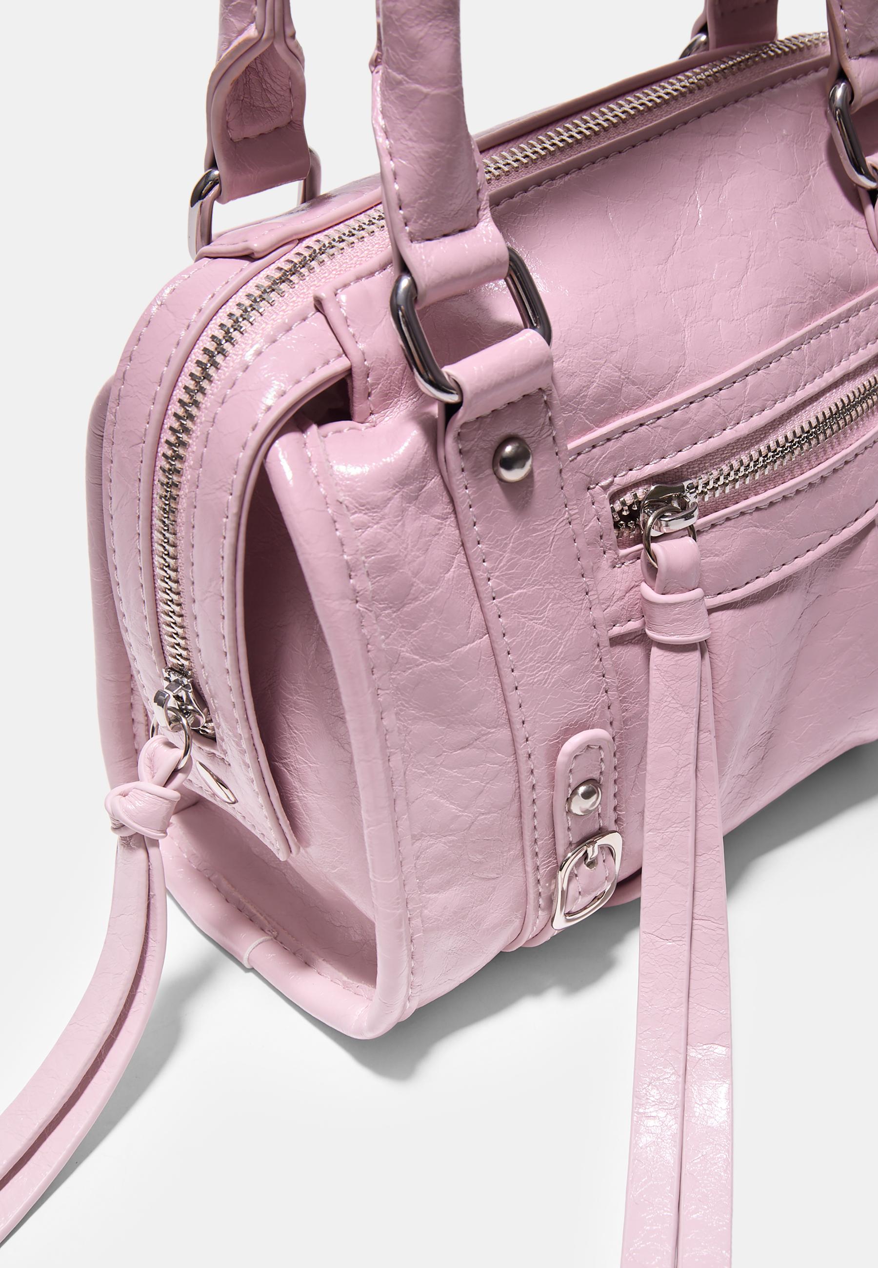 Zip-up bowling shoulder bag — Pastel pink