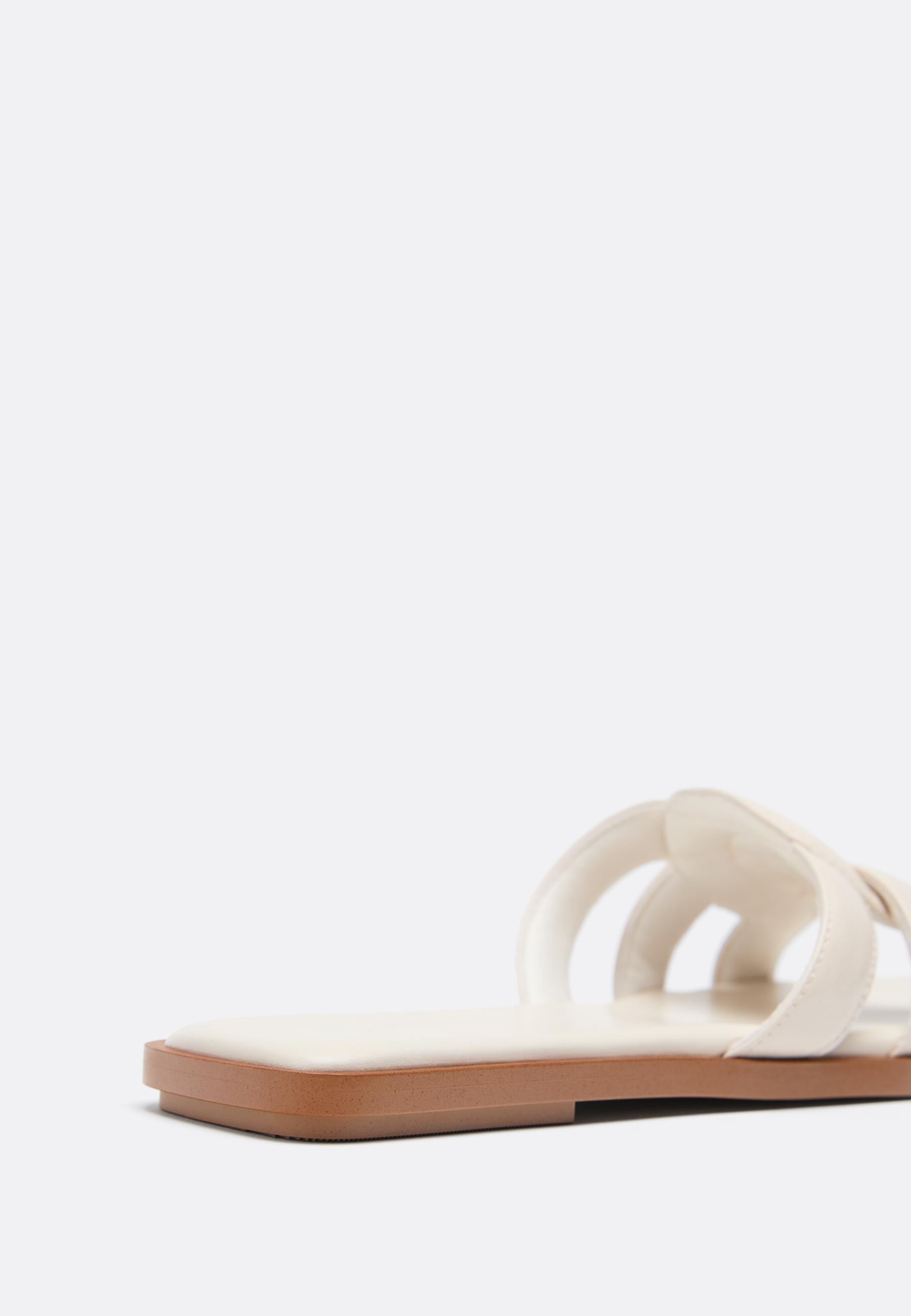 Flat leather effect sandals — ECRU