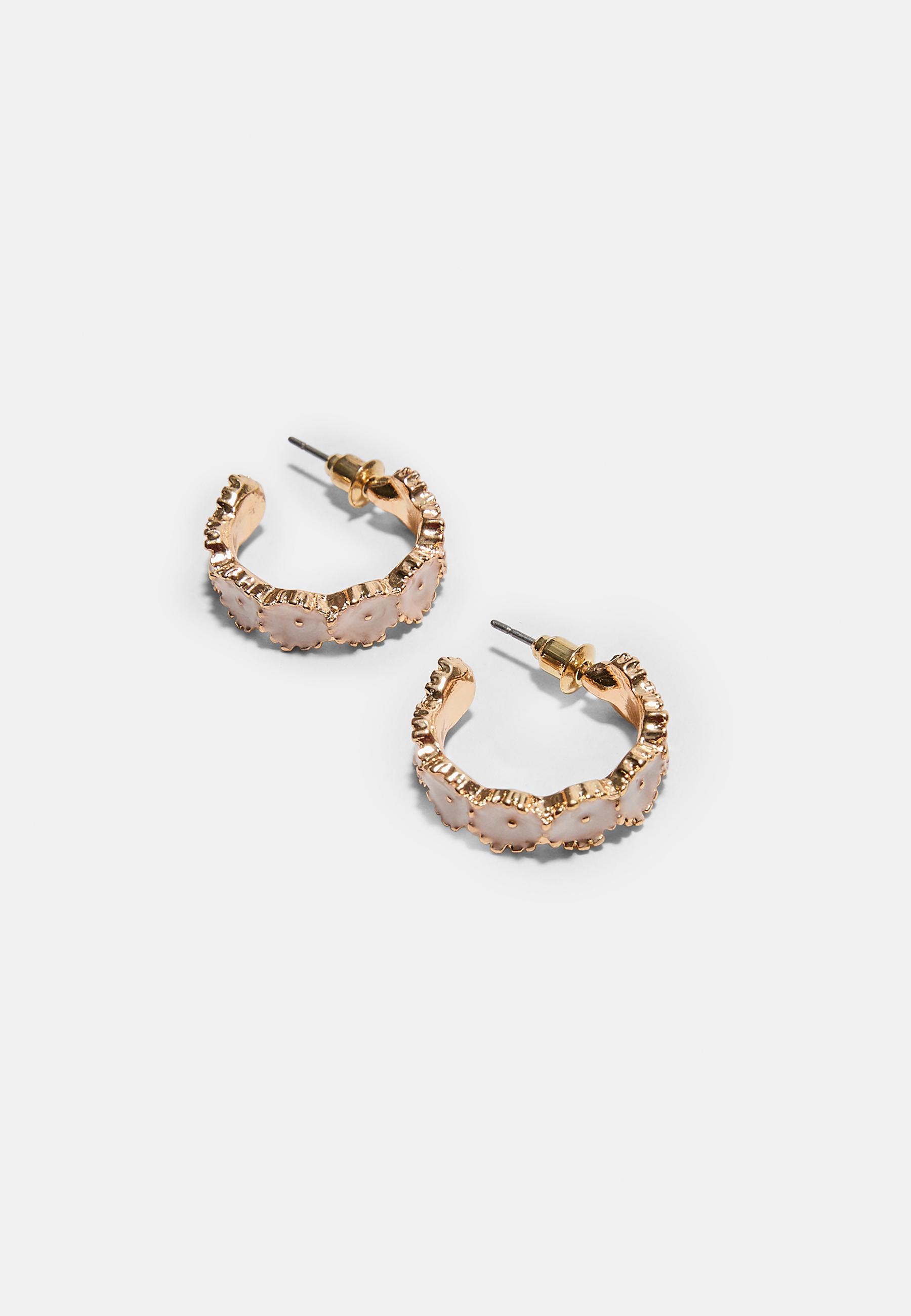 SET OF 9 ENAMELLED FLOWER EARRINGS — Gold