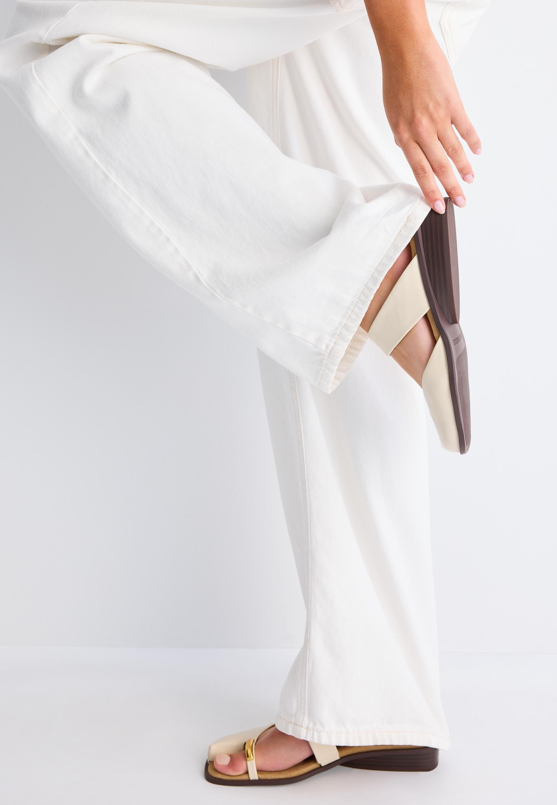 Asymmetric wedge heeled sandals — ECRU