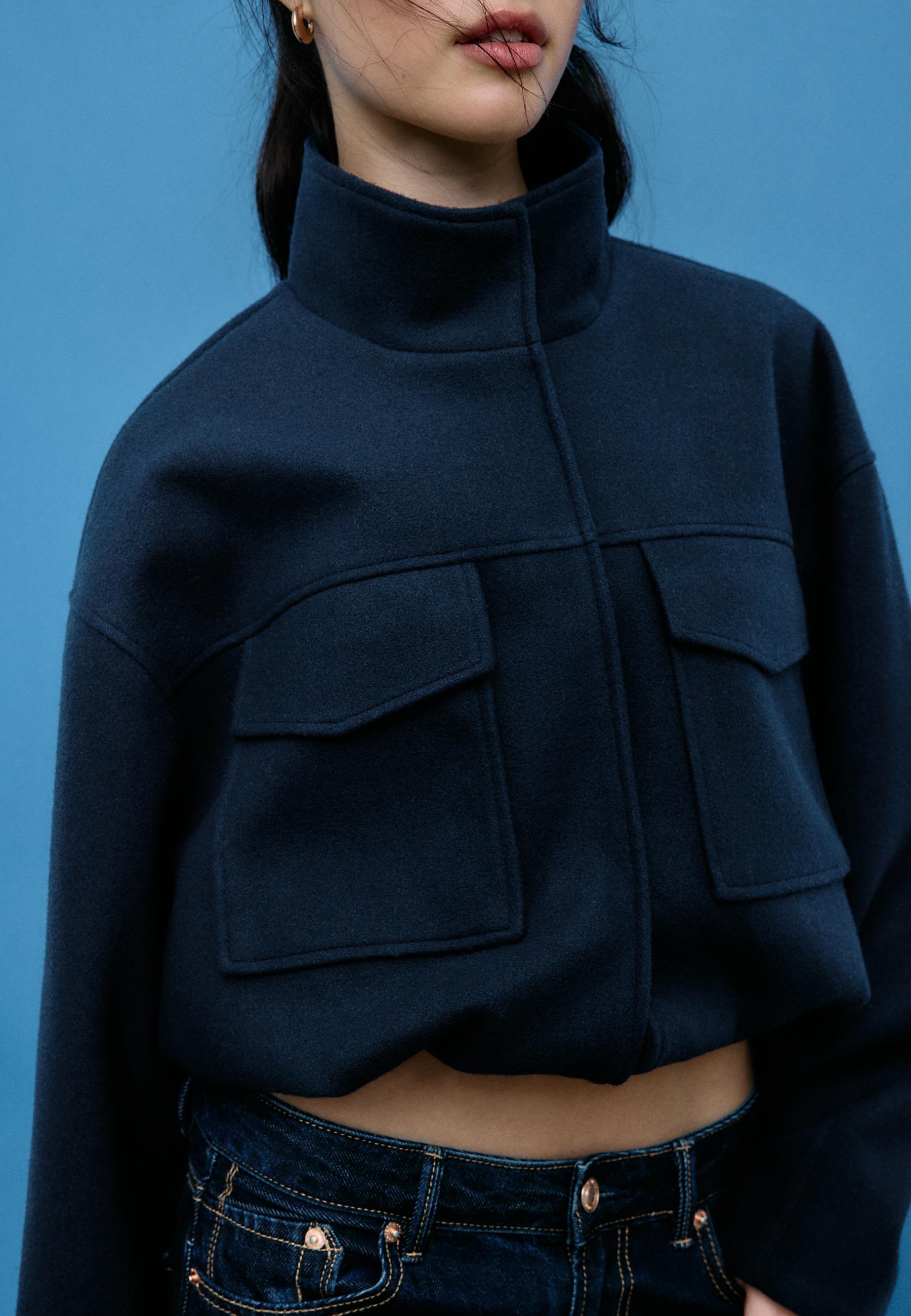 Soft-touch bomber jacket with pockets — Dark blue