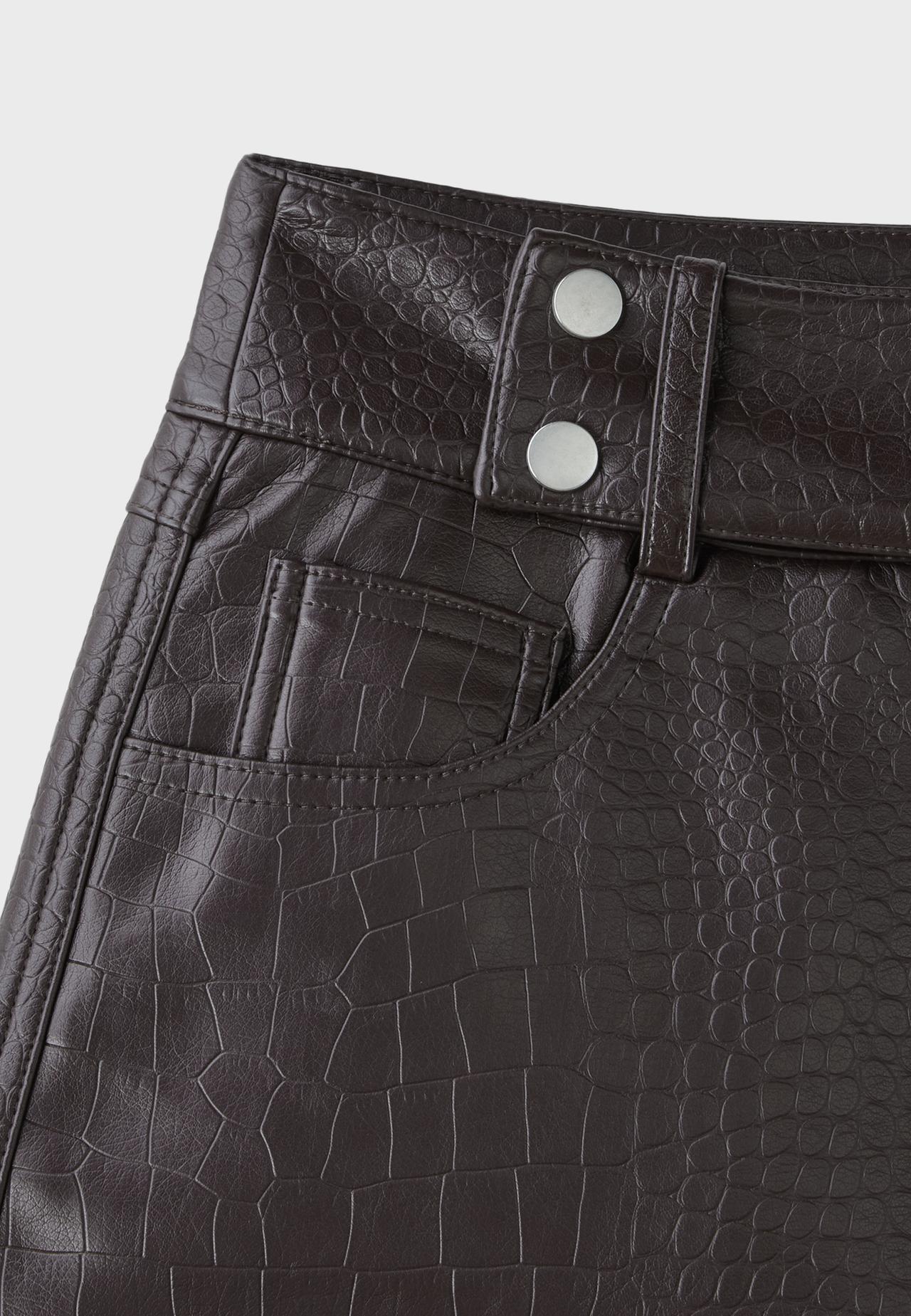Leather effect hammer-waist mini skirt — Brown